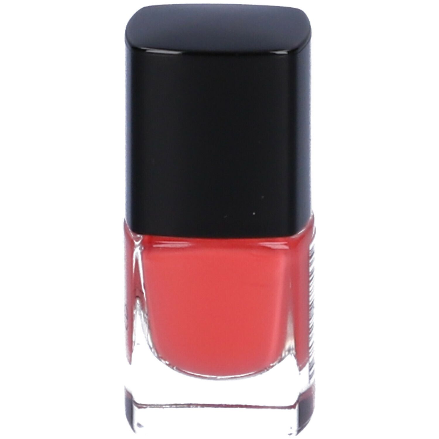 Flacone di smalto rosso con tappo nero.