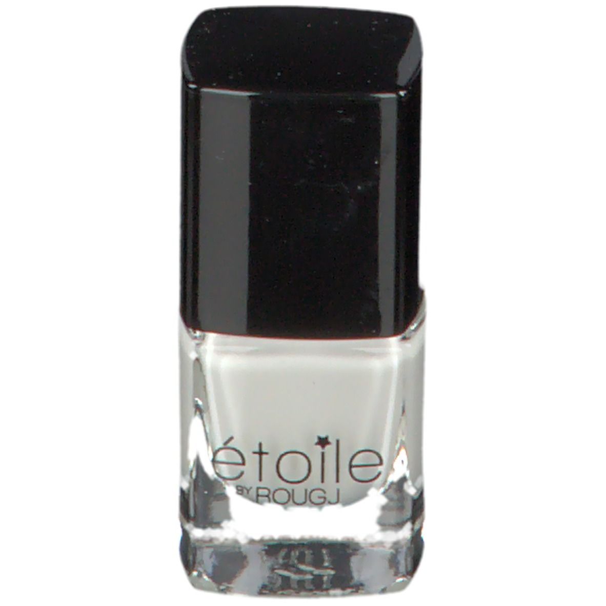Flacone di smalto bianco con tappo nero. Scritta: Étoile by Rougj.