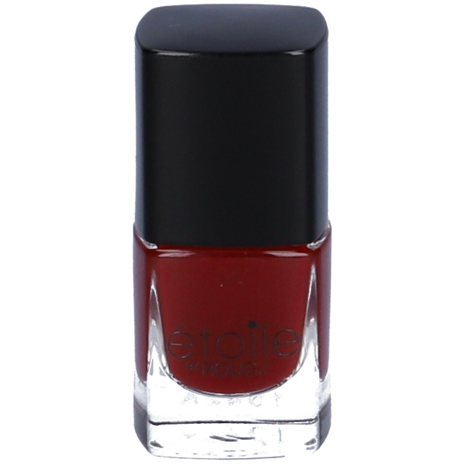 Flacone di smalto rosso con tappo nero. Scritta 'etoile'.