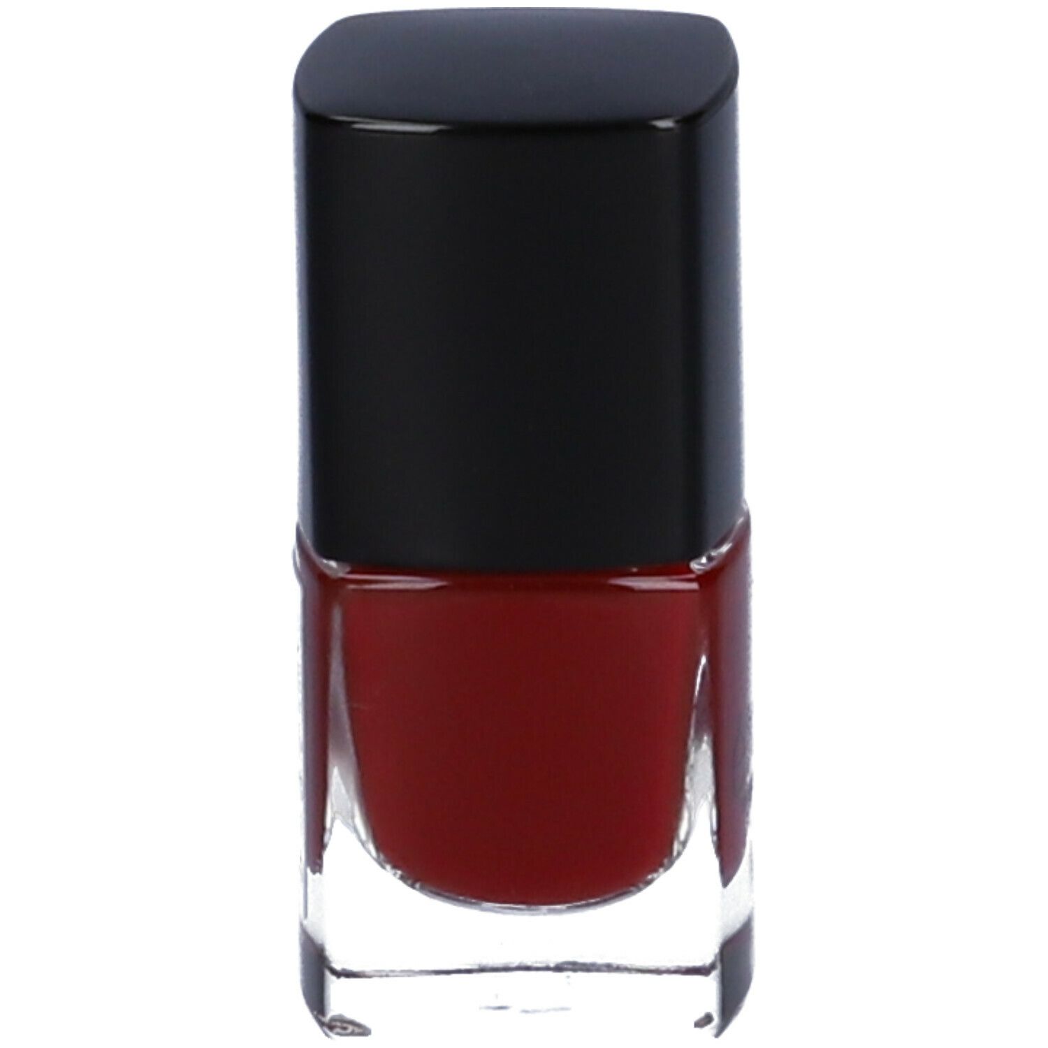 Flacone di smalto rosso con tappo nero.