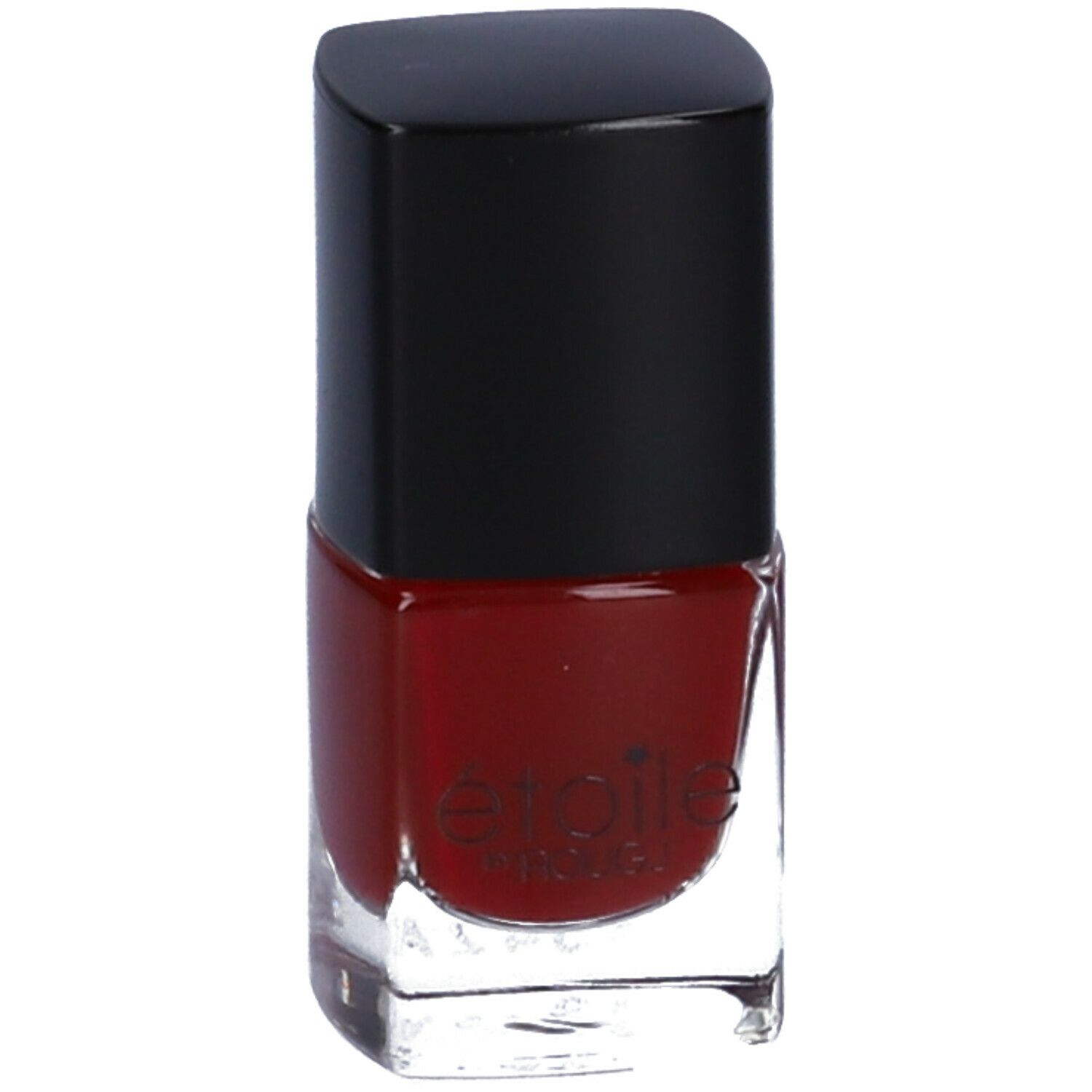 Flacone di smalto rosso con tappo nero. Scritta 'etoile'.