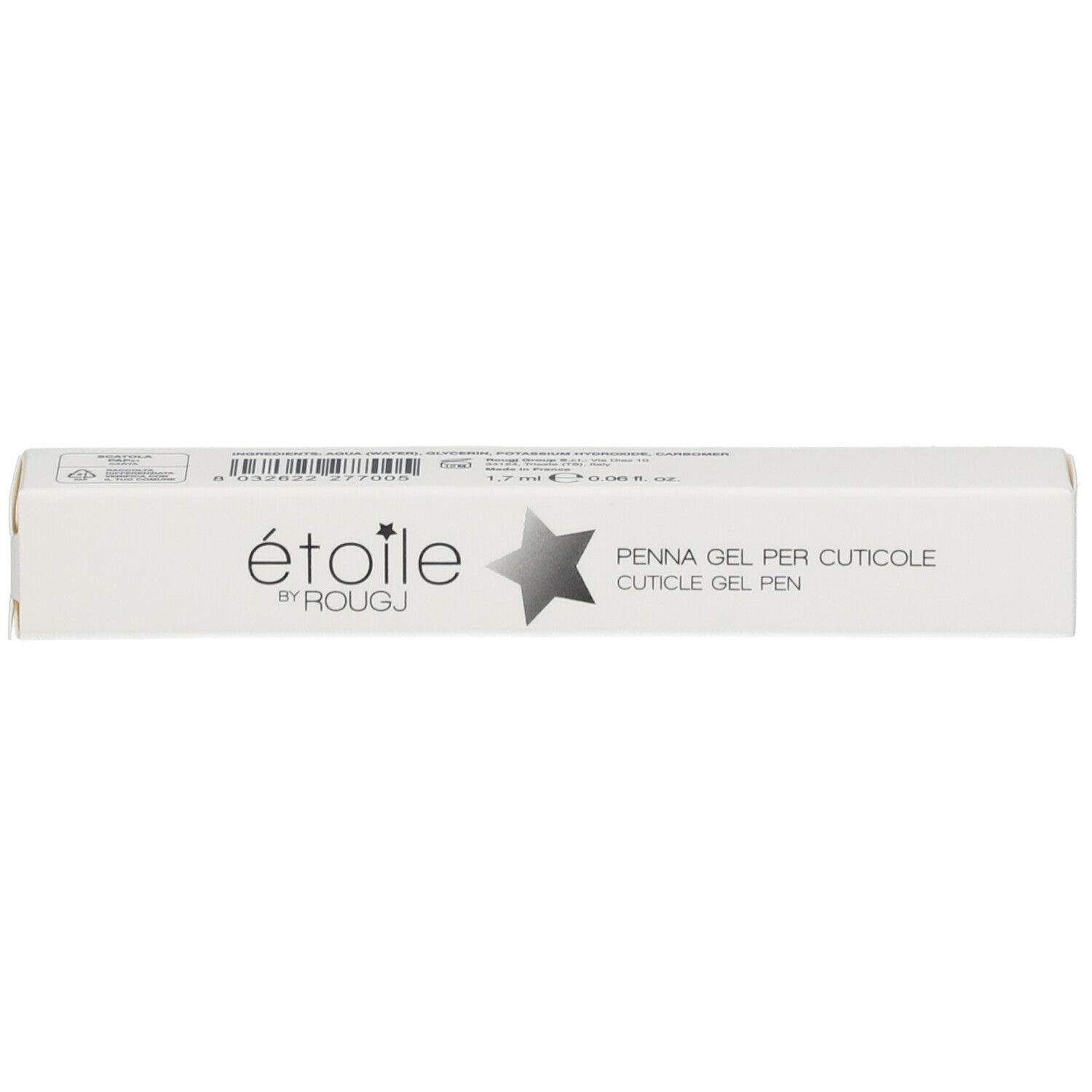 Verpackung mit Aufschrift: étoile by Rougj, Penna Gel per Cuticole, Stern-Logo.