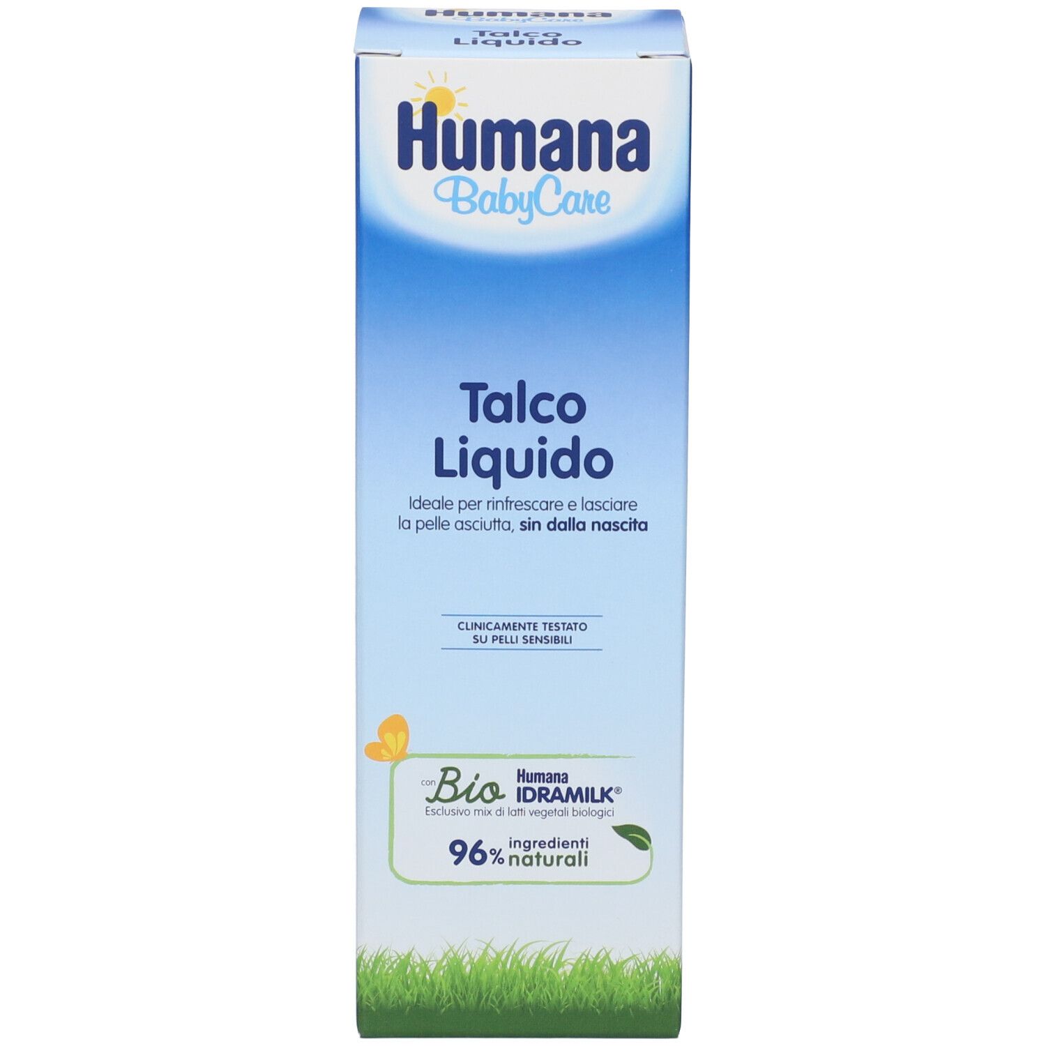 Humana BabyCare Talco Liquido: Flüssiges Talkum für empfindliche Haut, 96% natürliche Inhaltsstoffe.