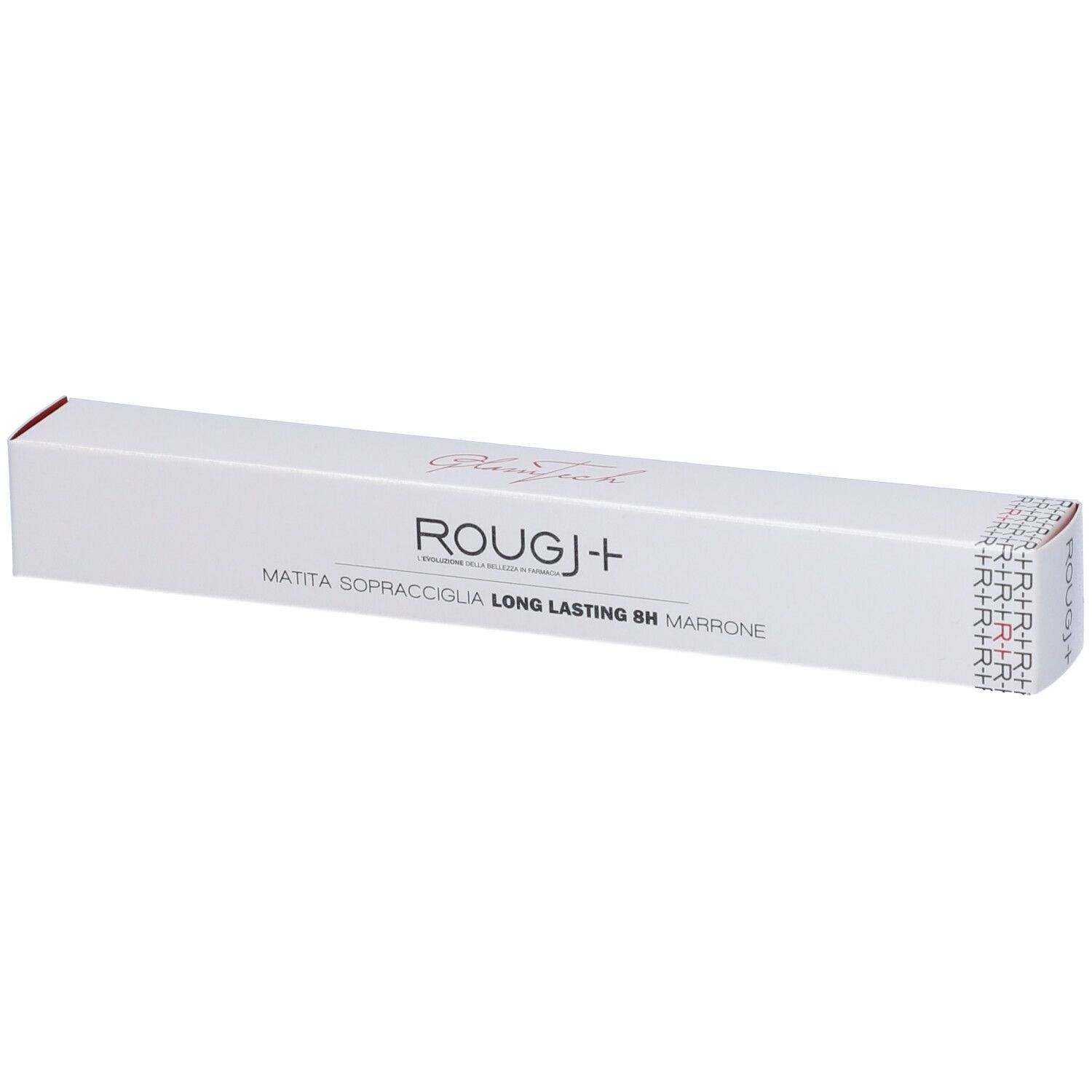 Confezione bianca con nome del prodotto e scritta. Scritta: MATITA SOPRACCIGLIA LONG LASTING 8H MARRONE.