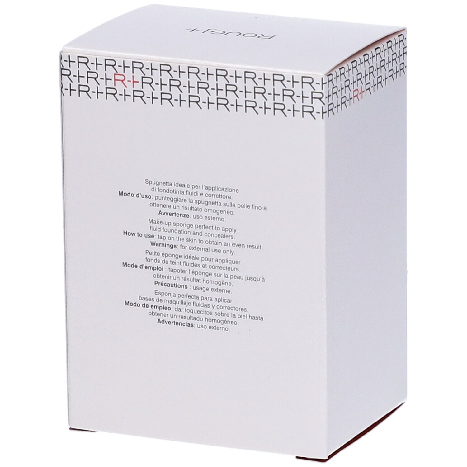Scatola bianca con testo multilingue. Scritta: Spugnetta ideale per l'applicazione.