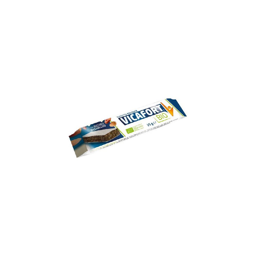 Confezione di barretta bio. Scritta: Vicafort Bio. Confezione blu-bianco-verde. Contiene 35g.