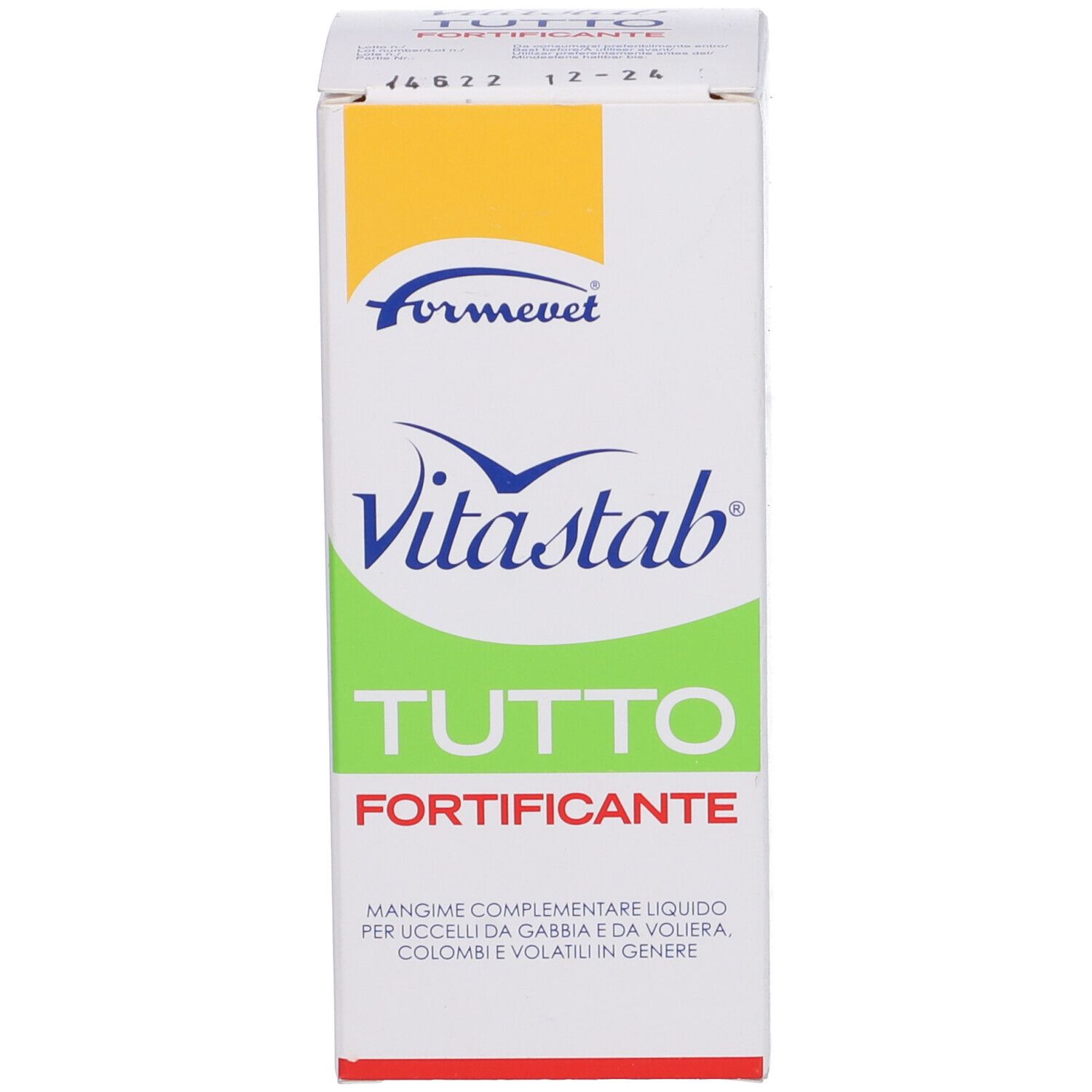 Confezione del prodotto. Scritta: Vitastab Tutto Fortificante. Logo Formevet.