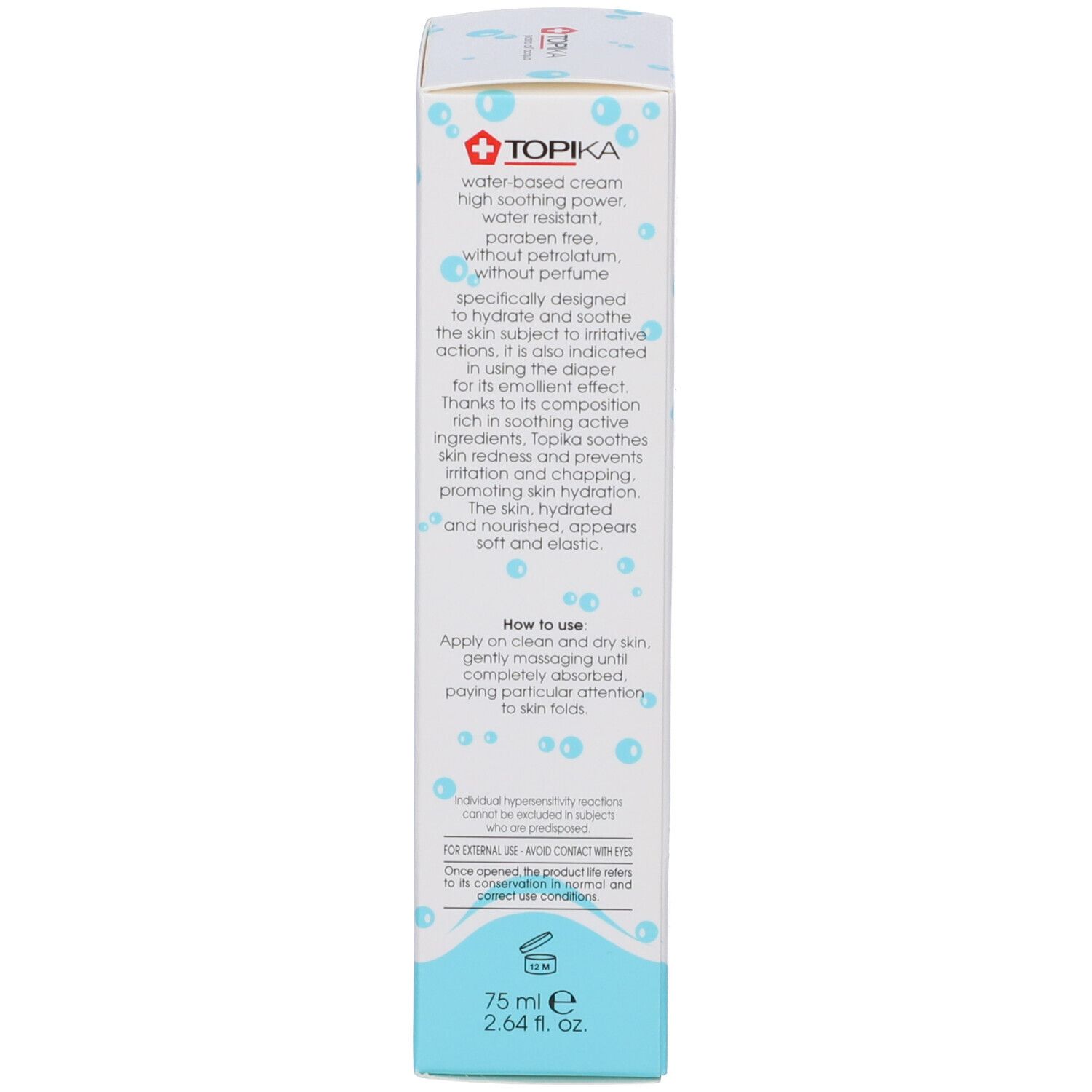 Rückseite der Produktverpackung. Text in englischer Sprache. Enthält Informationen zur Anwendung.