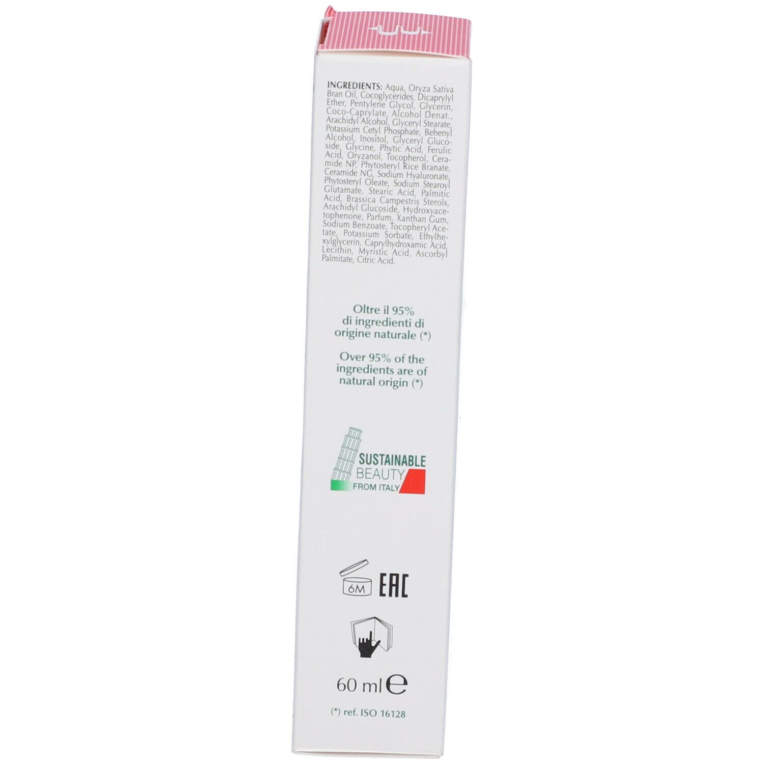 Lato della confezione con ingredienti. Savel Hydra BIOS. 60 ml. Bellezza sostenibile.