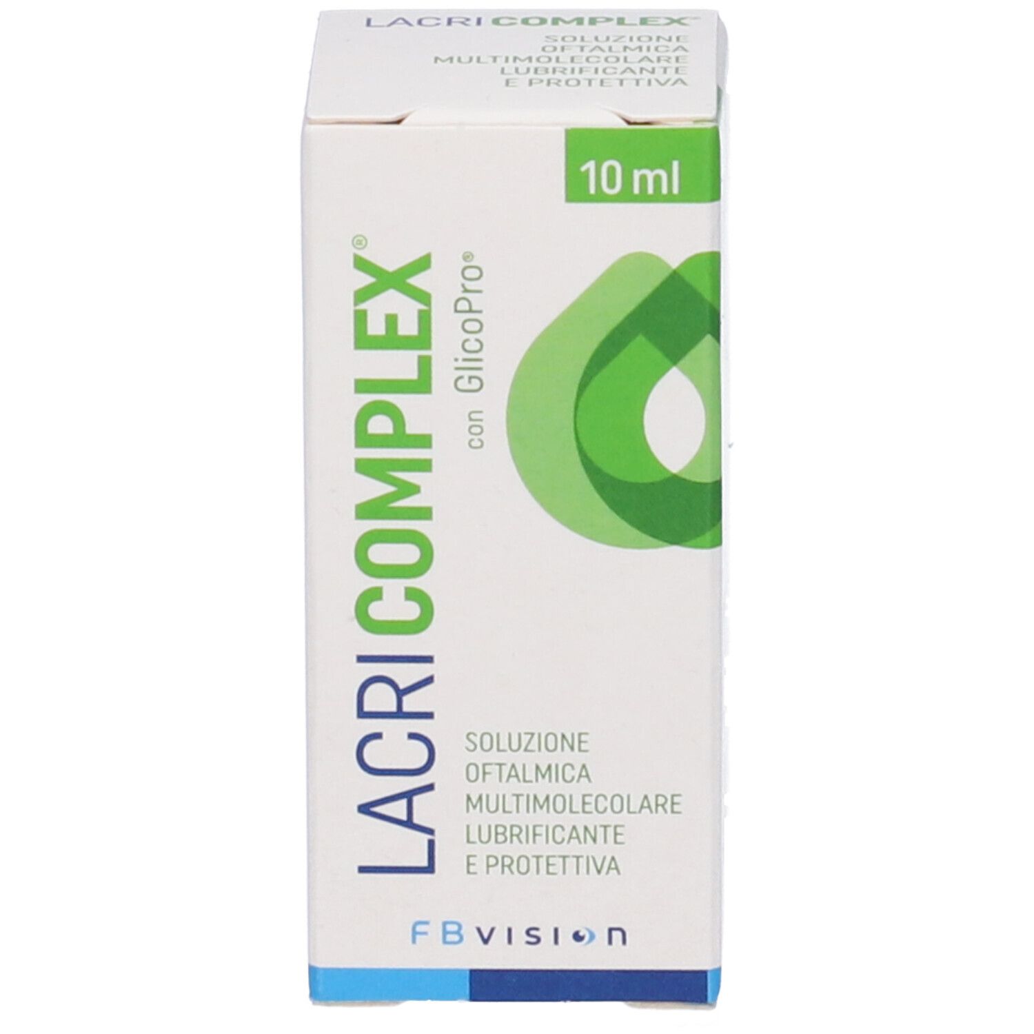 Scatola. Scritto: LACRI COMPLEX, 10 ml. Con GlicoPro. FBvision.