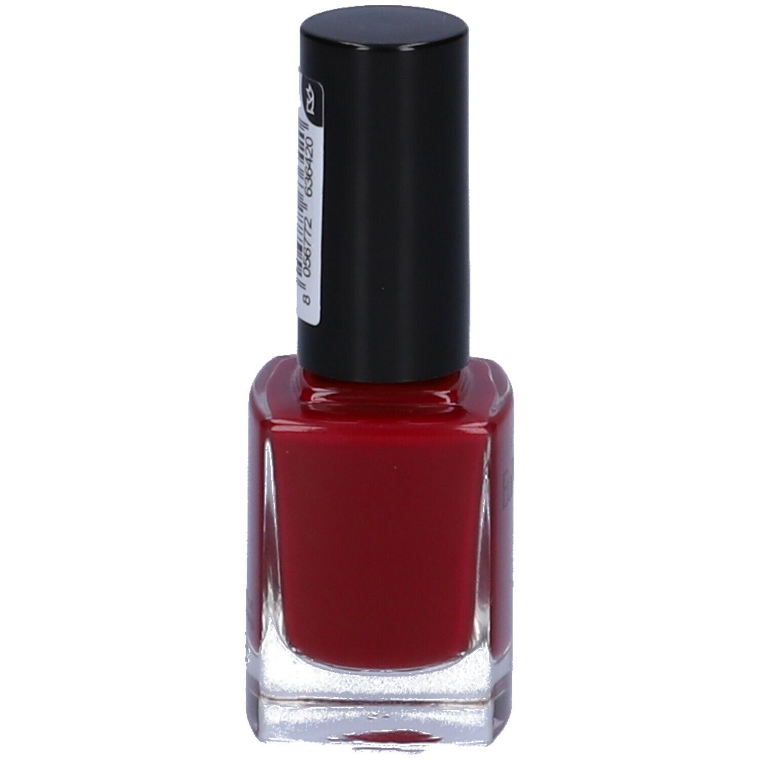 Flacone di smalto rosso con tappo nero.