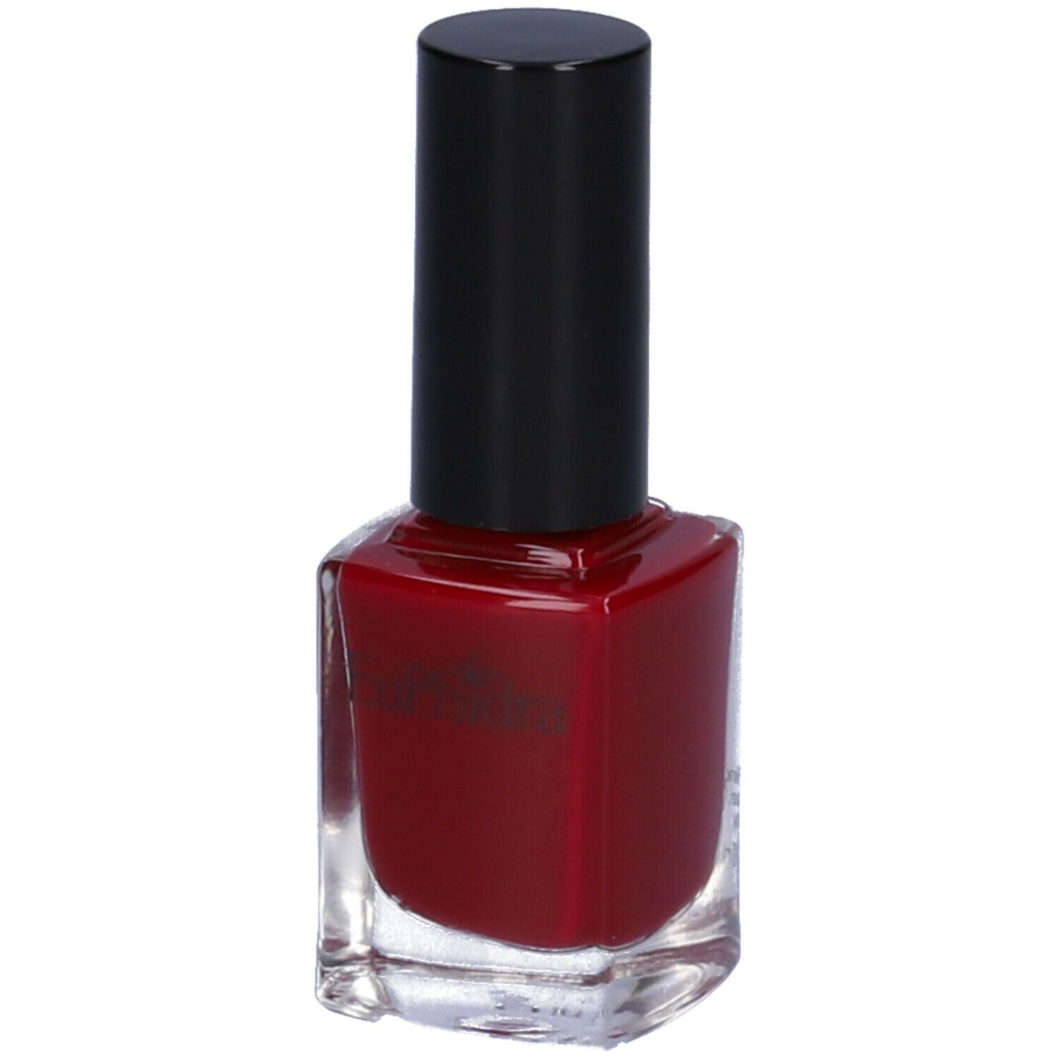 Flacone di smalto rosso con tappo nero.