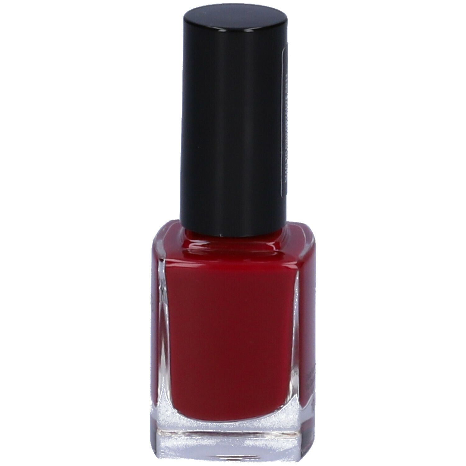 Flacone di smalto rosso con tappo nero.