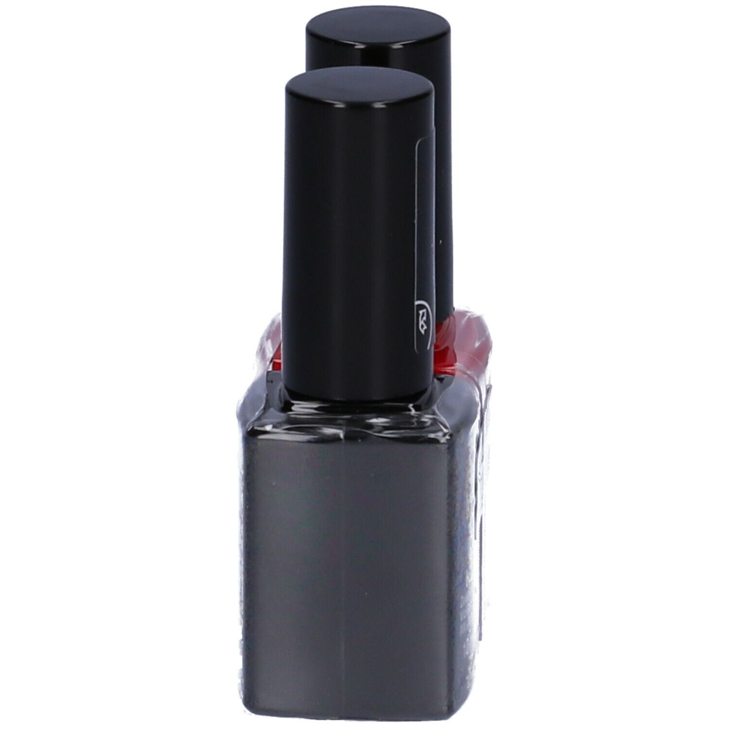 Due flaconi di smalto in confezione. Uno rosso, uno nero con 'Euphidra' e 'TOP COAT LIGHT FLASH'.