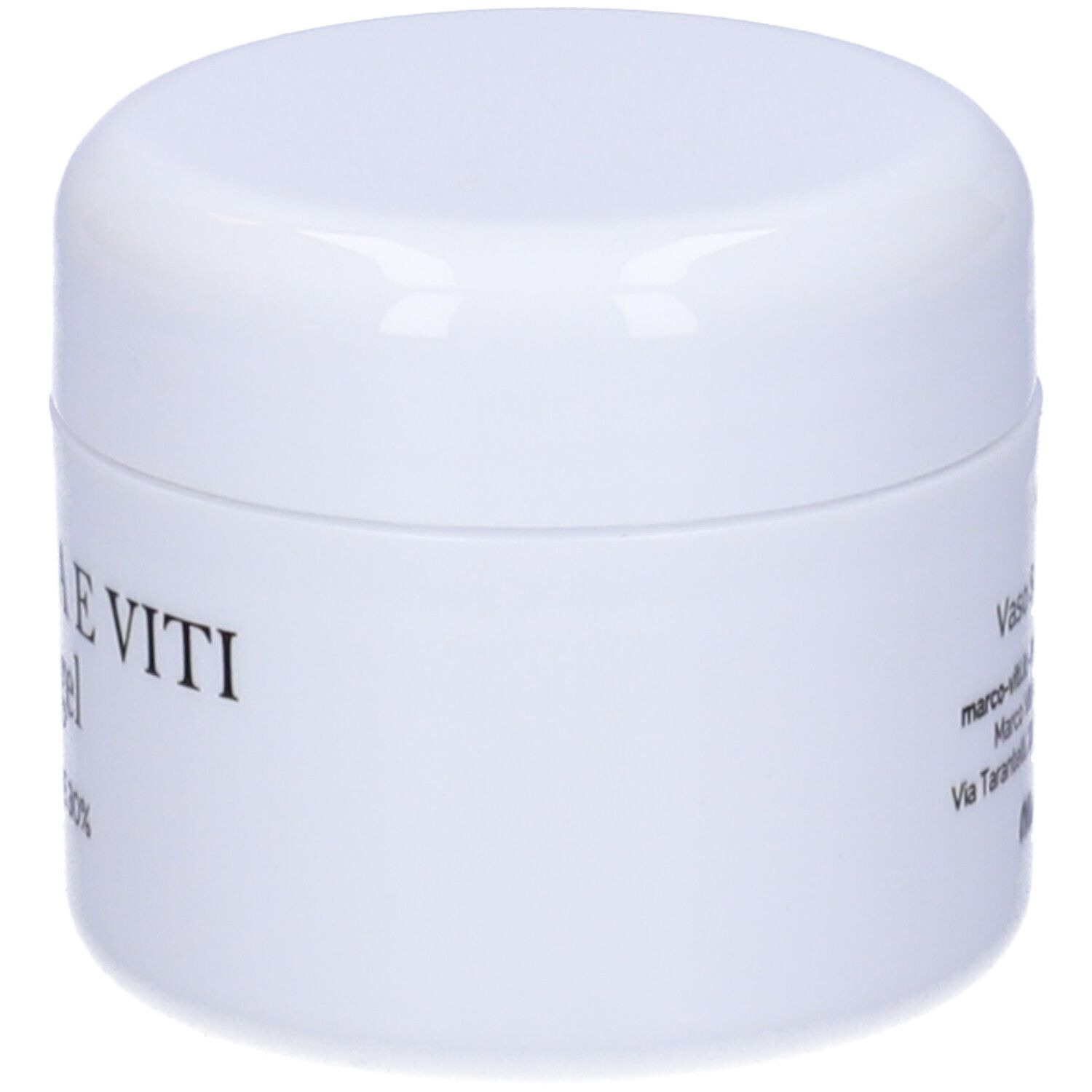 Vaso bianco. Testo sul lato.