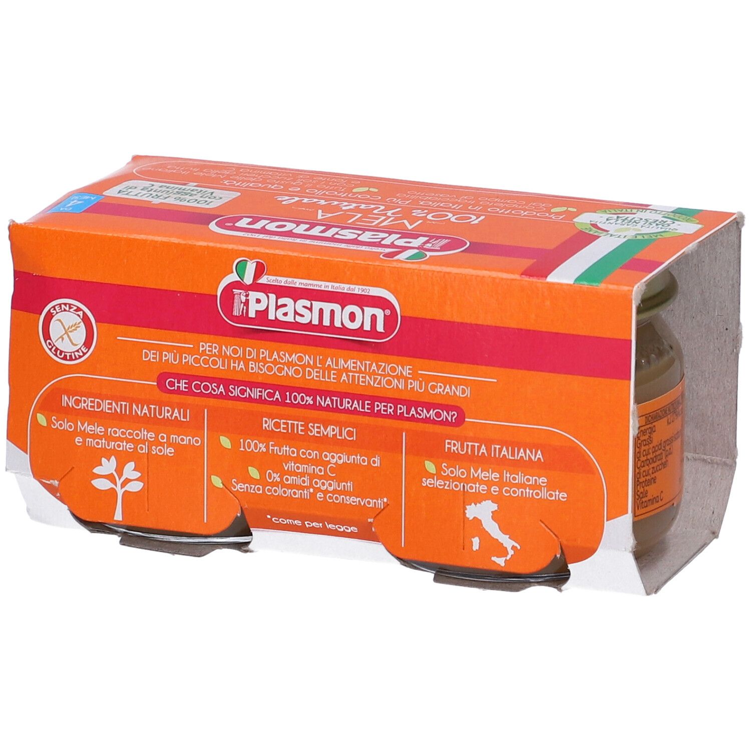 Rückseite der Verpackung mit Text. Zutaten, Informationen über die Marke und italienische Flagge.