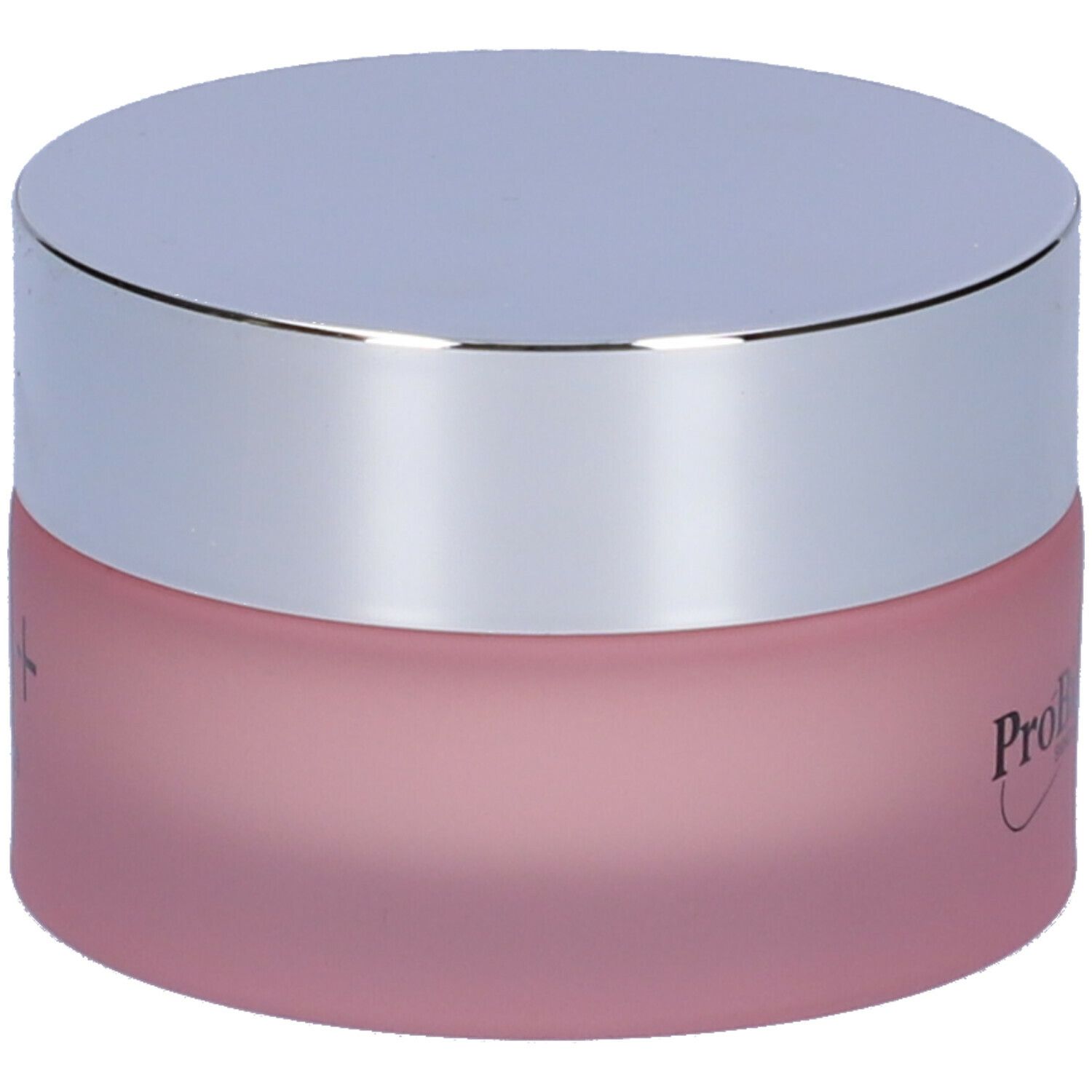 Vaso di crema rosa con coperchio argentato. Scritta: ProBiotic.