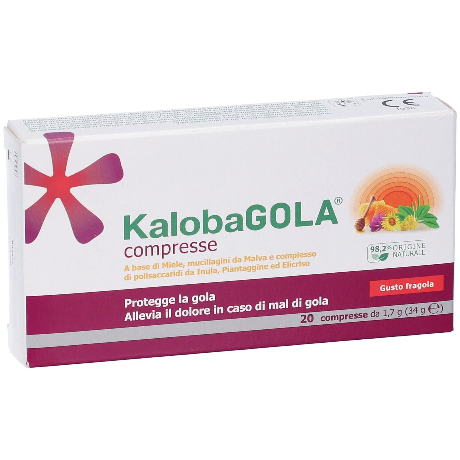 KalobaGOLA Lutschtabletten-Schachtel, 20 Stück, mit Illustration von Sonne und Früchten.