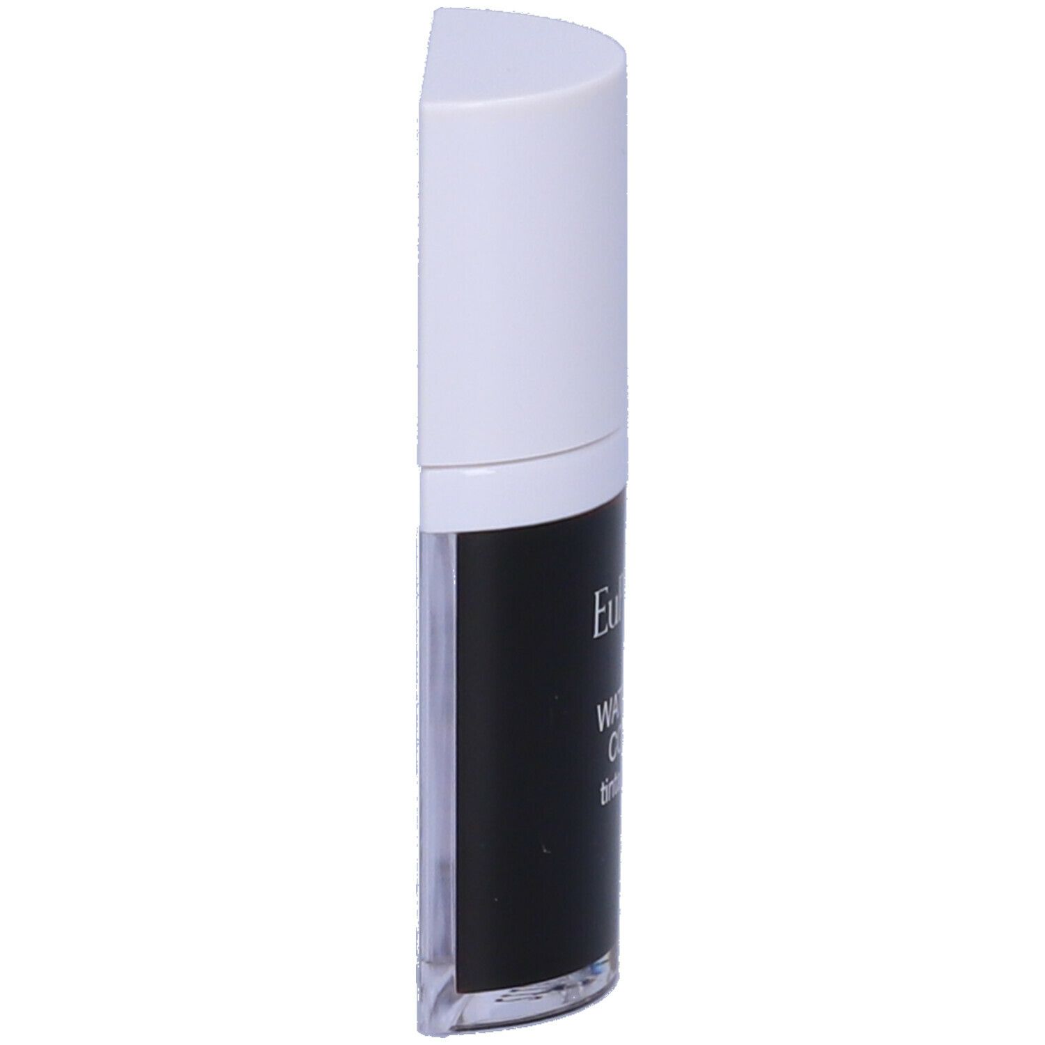 Flacone sottile con tappo bianco. Scritta: Euphidra Water Lip Color. Liquido nero visibile.