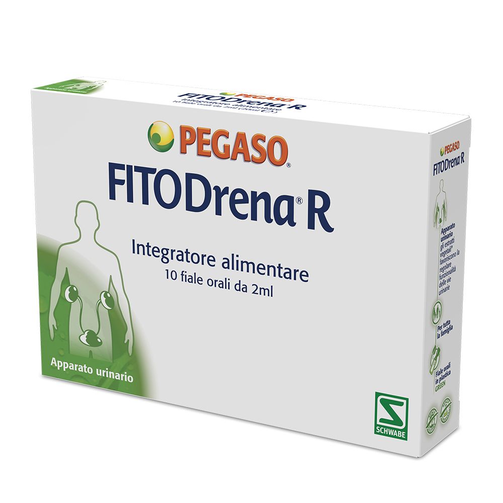 Scatola bianca con nome e logo del prodotto. Testo: Integratore alimentare, 10 Fiale orali da 2ml. Illustrazione dell'apparato urinario.
