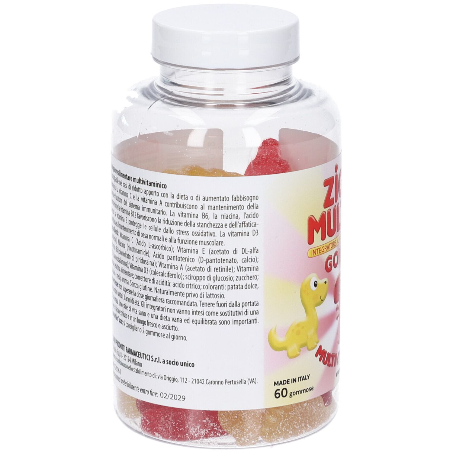 Rückseite der Zigulì Multivit Gommose Flasche mit Nährwertangaben und Inhaltsstoffen.