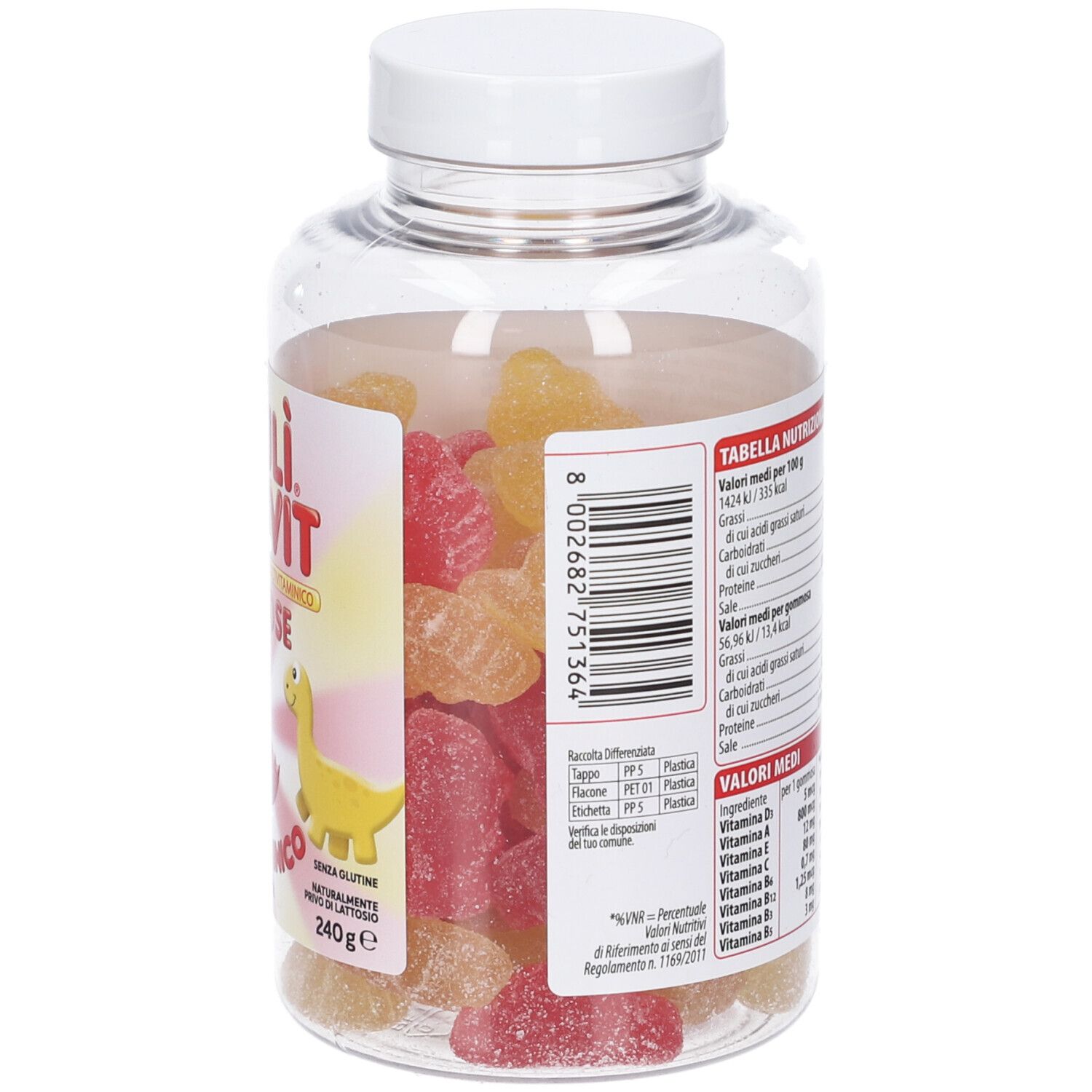 Zigulì Multivit Gommose Flasche mit Nährwerttabelle und Barcode.