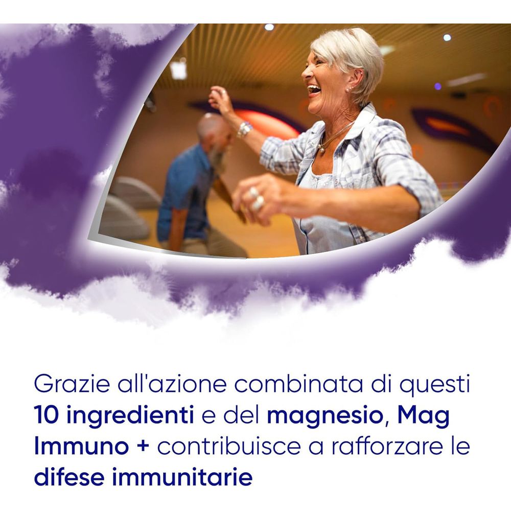 Signora anziana ride. Testo: "Grazie all'azione combinata di questi 10 ingredienti..."