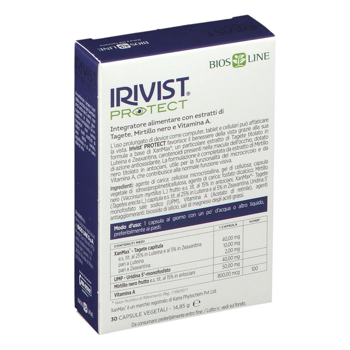 Boîte de produit avec texte, ingrédients et informations.