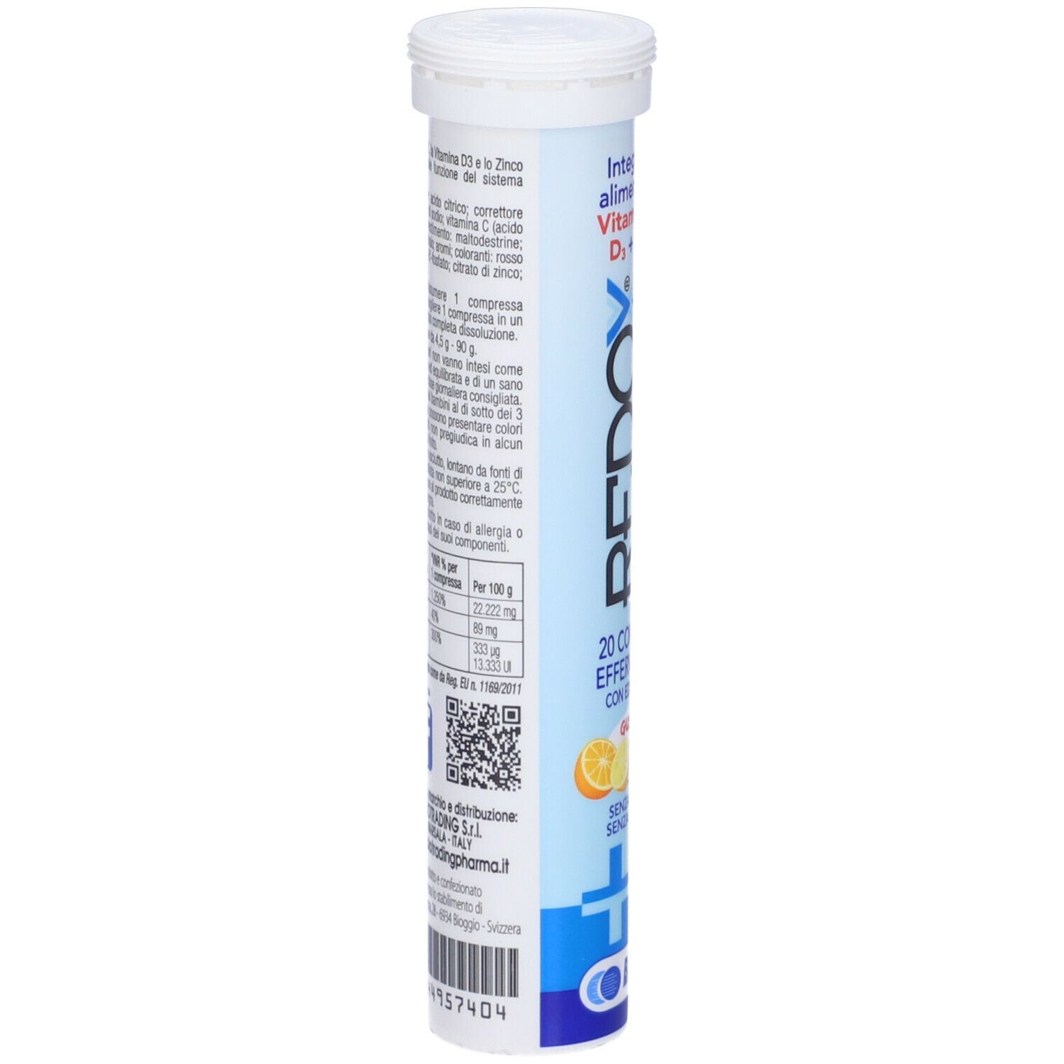 Confezione cilindrica Redox Immuno. 20 compresse effervescenti gusto arancia e limone.