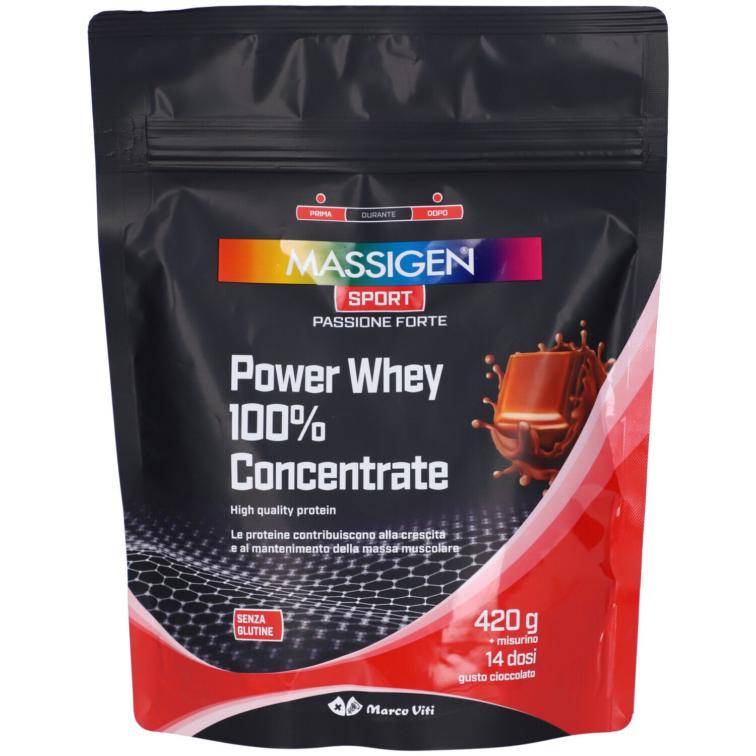 MASSIGEN Sport Power Whey 100% Concentrate Gusto Cioccolato