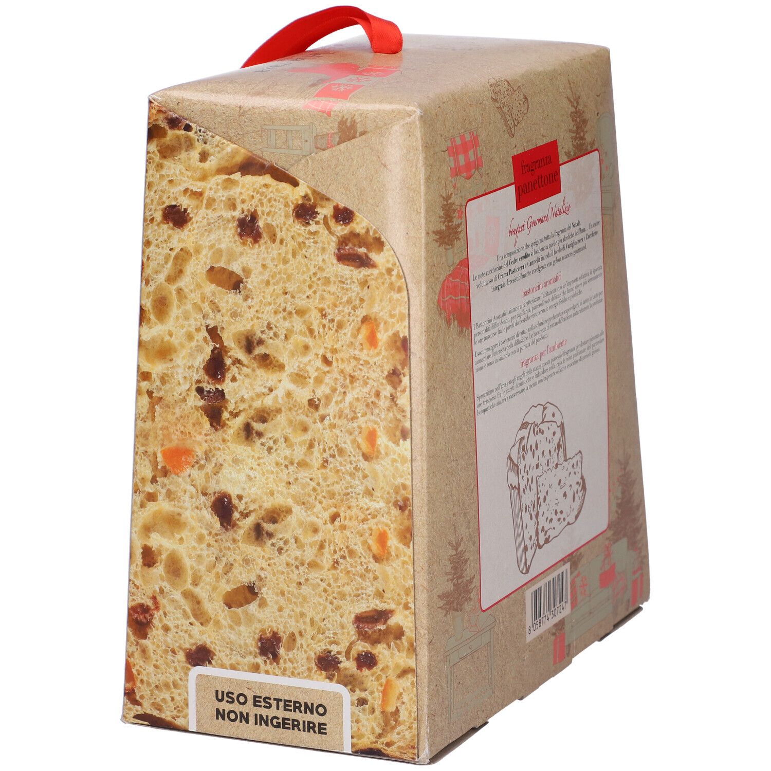Confezione con fetta di Panettone. Scritta: 'Per uso esterno, non ingerire'. Marchio Helan.