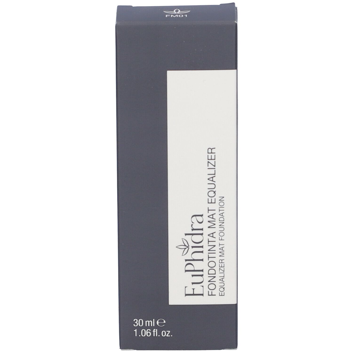 Scatola grigia con campo bianco e scritta Euphidra, Fondotinta Mat Equalizer, 30 ml.