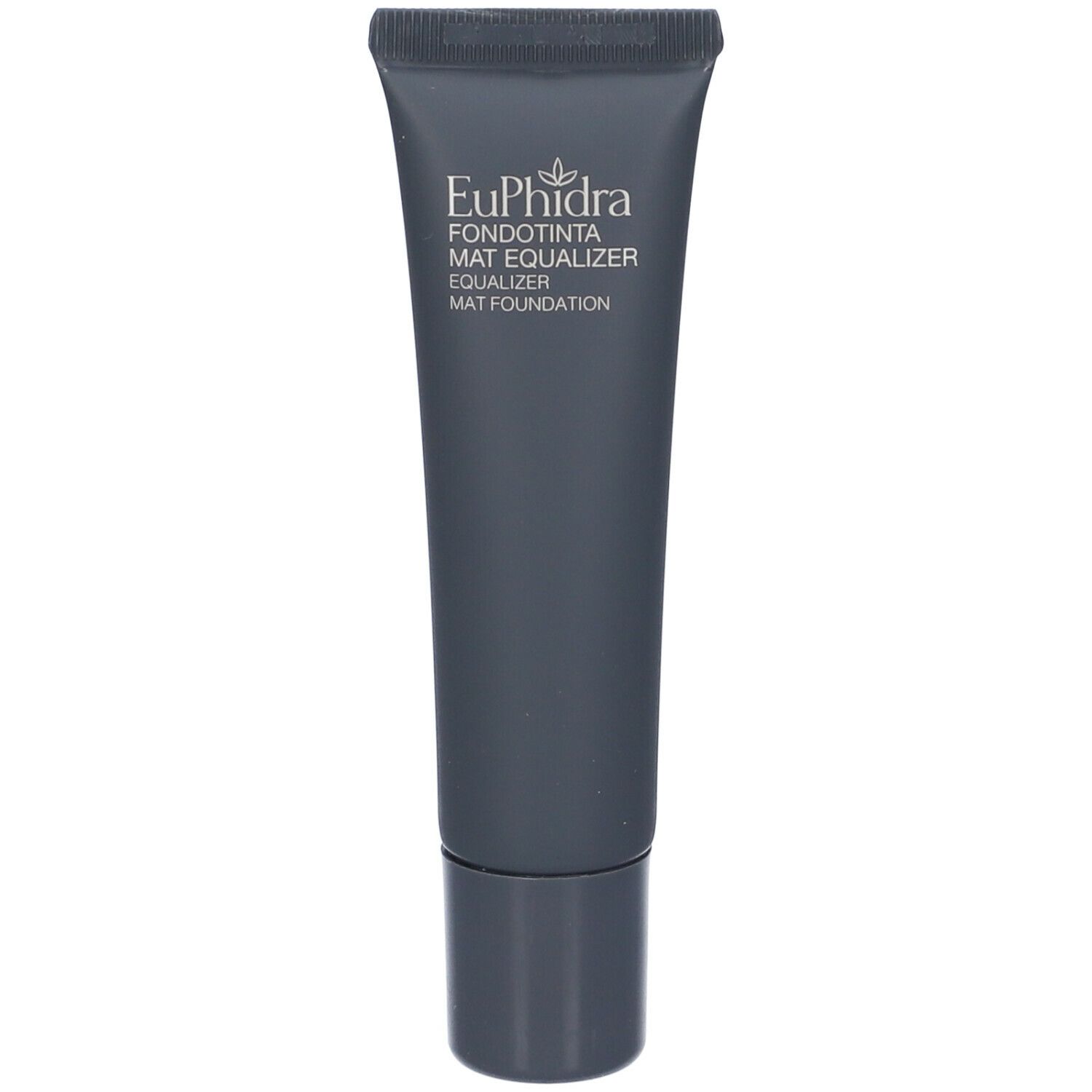 Tubo grigio scuro con tappo nero. Scritta: Euphidra Fondotinta Mat Equalizer Mat Foundation.