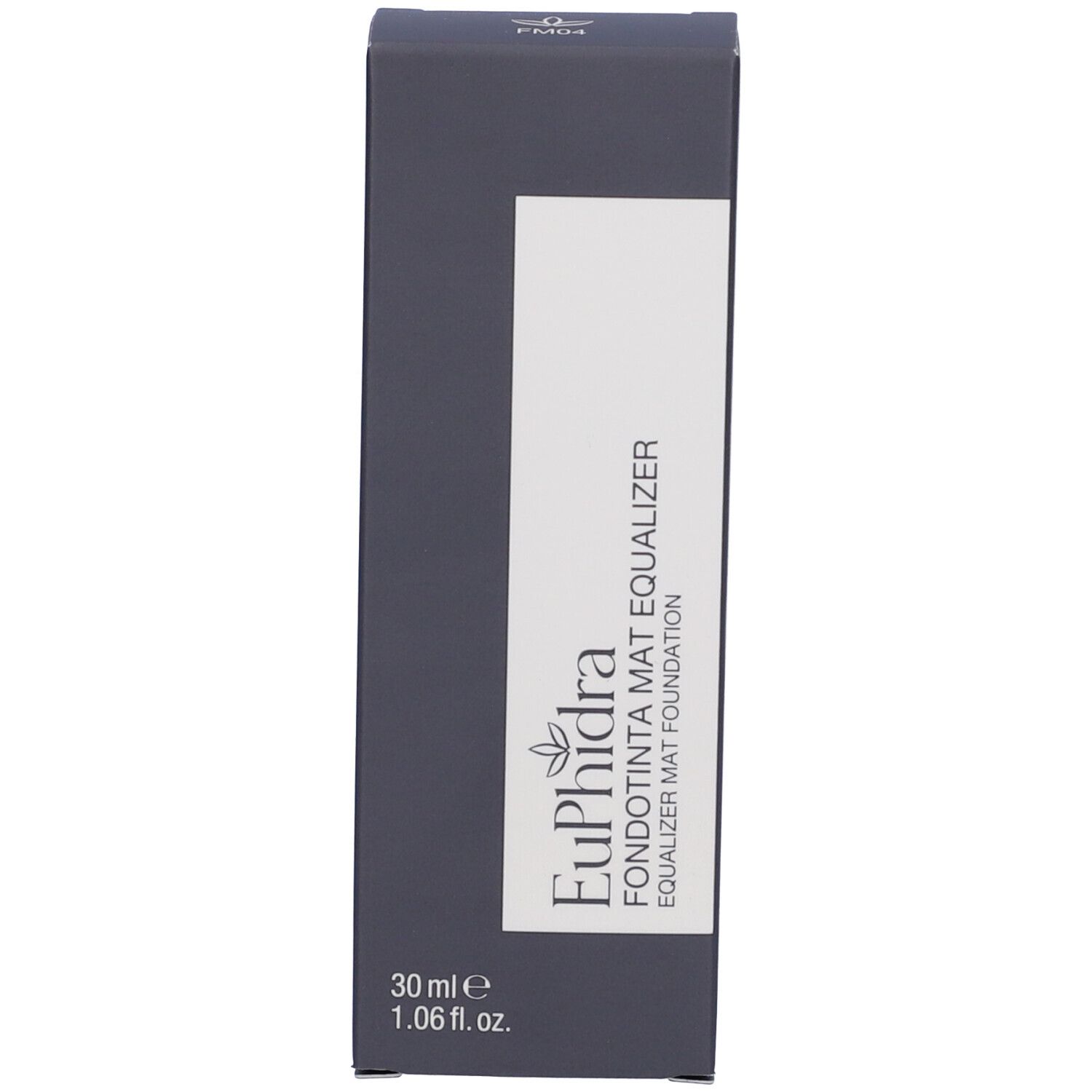 Confezione grigio scuro con testo bianco. Contiene Euphidra Fondotinta Mat Equalizer. 30 ml.