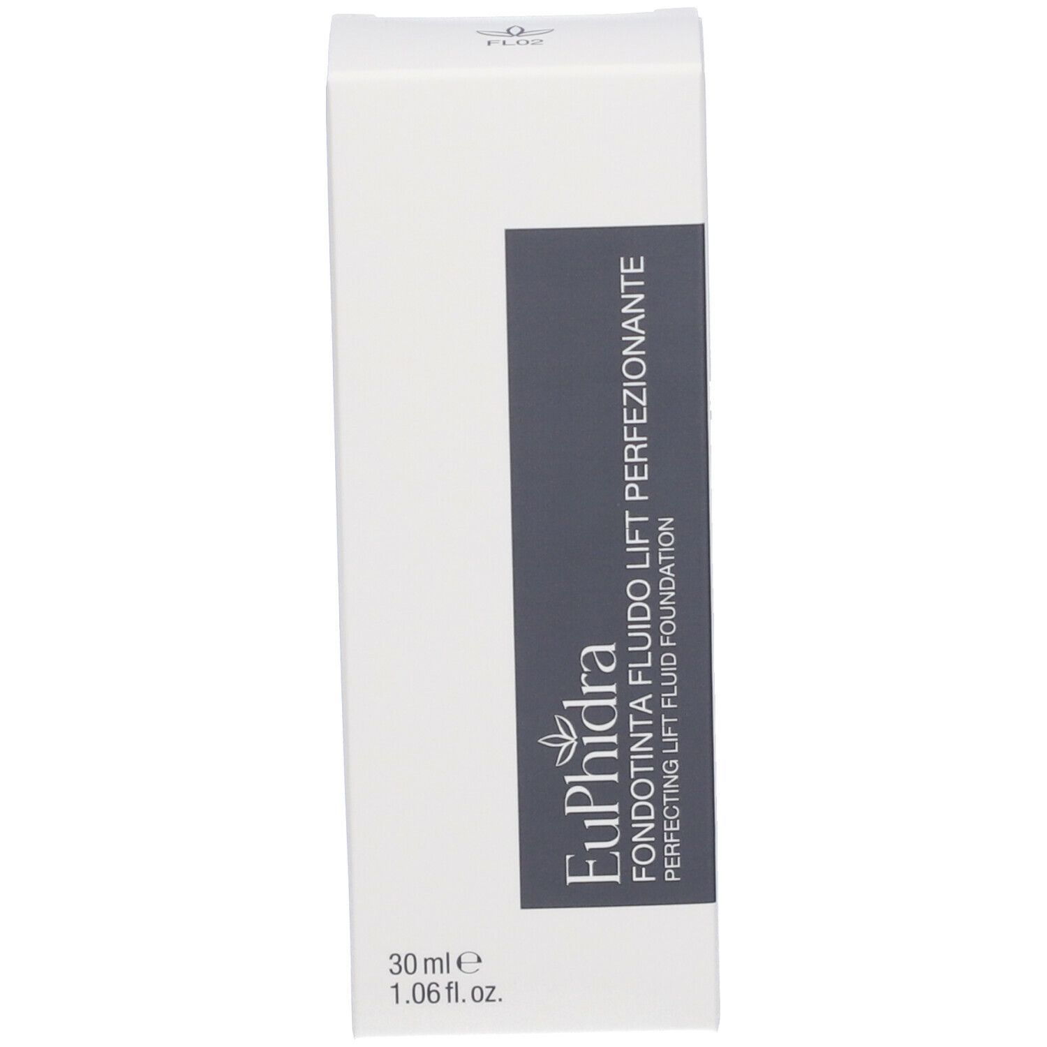 Confezione bianca con scritta: Euphidra Fondotinta Fluido Lift Perfezionante. 30 ml.