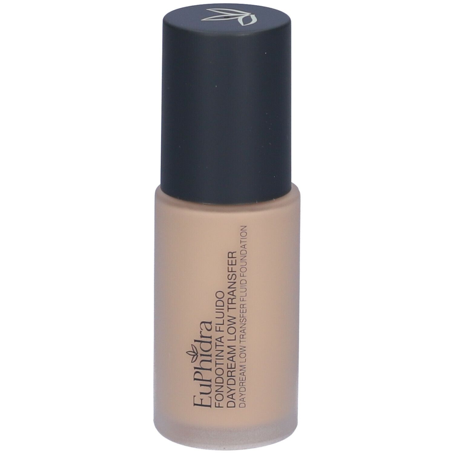 Fondotinta fluido beige in flacone con tappo nero. Scritta: Euphidra Fondotinta Fluido Daydream Low Transfer.