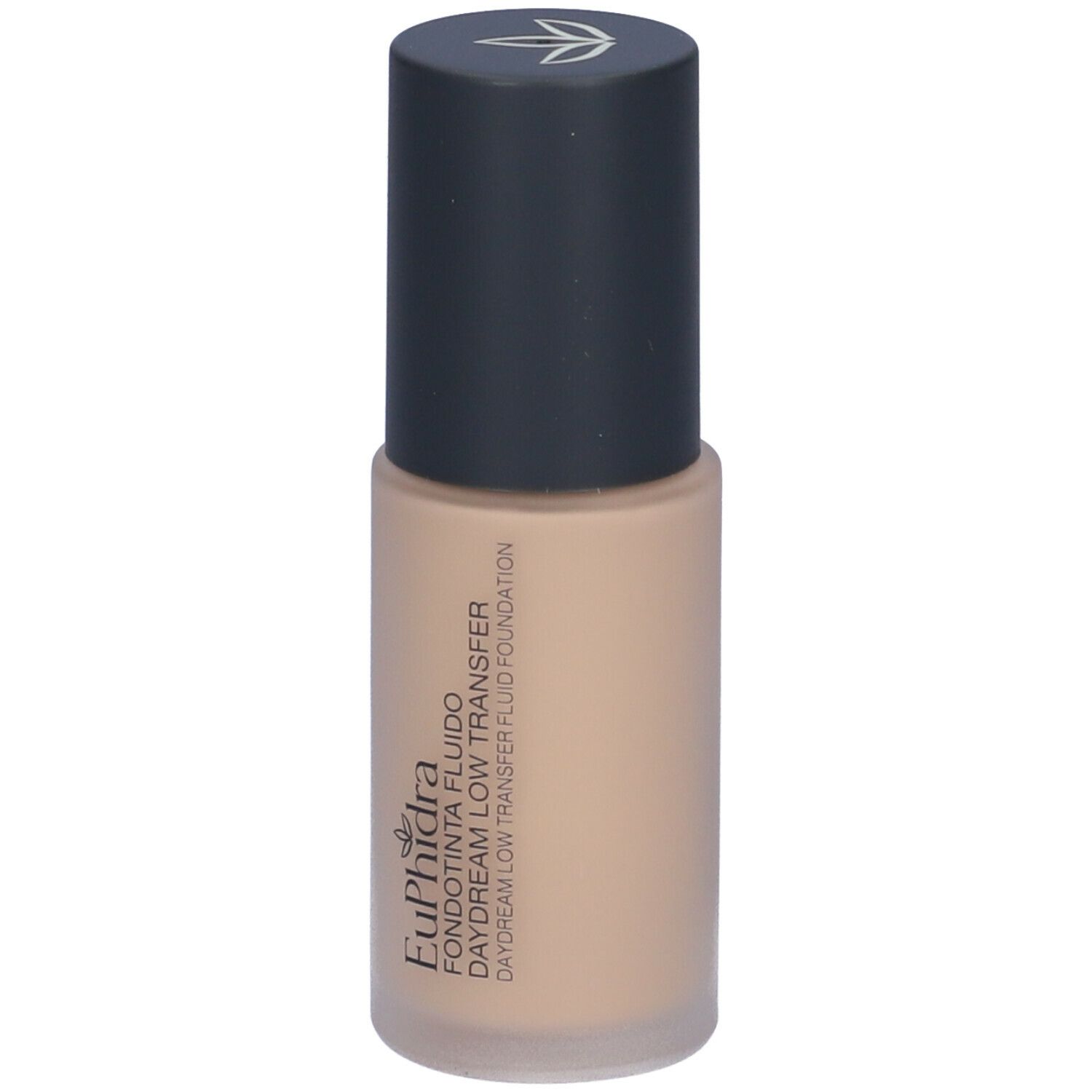 Fondotinta fluido beige in flacone con tappo nero. Scritta: Euphidra Fondotinta Fluido Daydream Low Transfer.