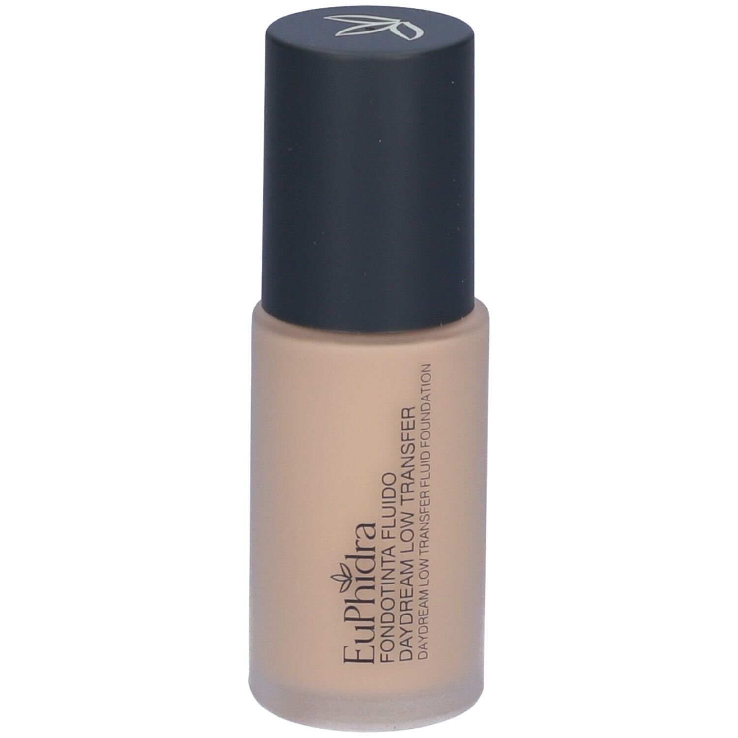 Fondotinta fluido beige in flacone con tappo nero. Scritta: Euphidra Fondotinta Fluido Daydream Low Transfer.