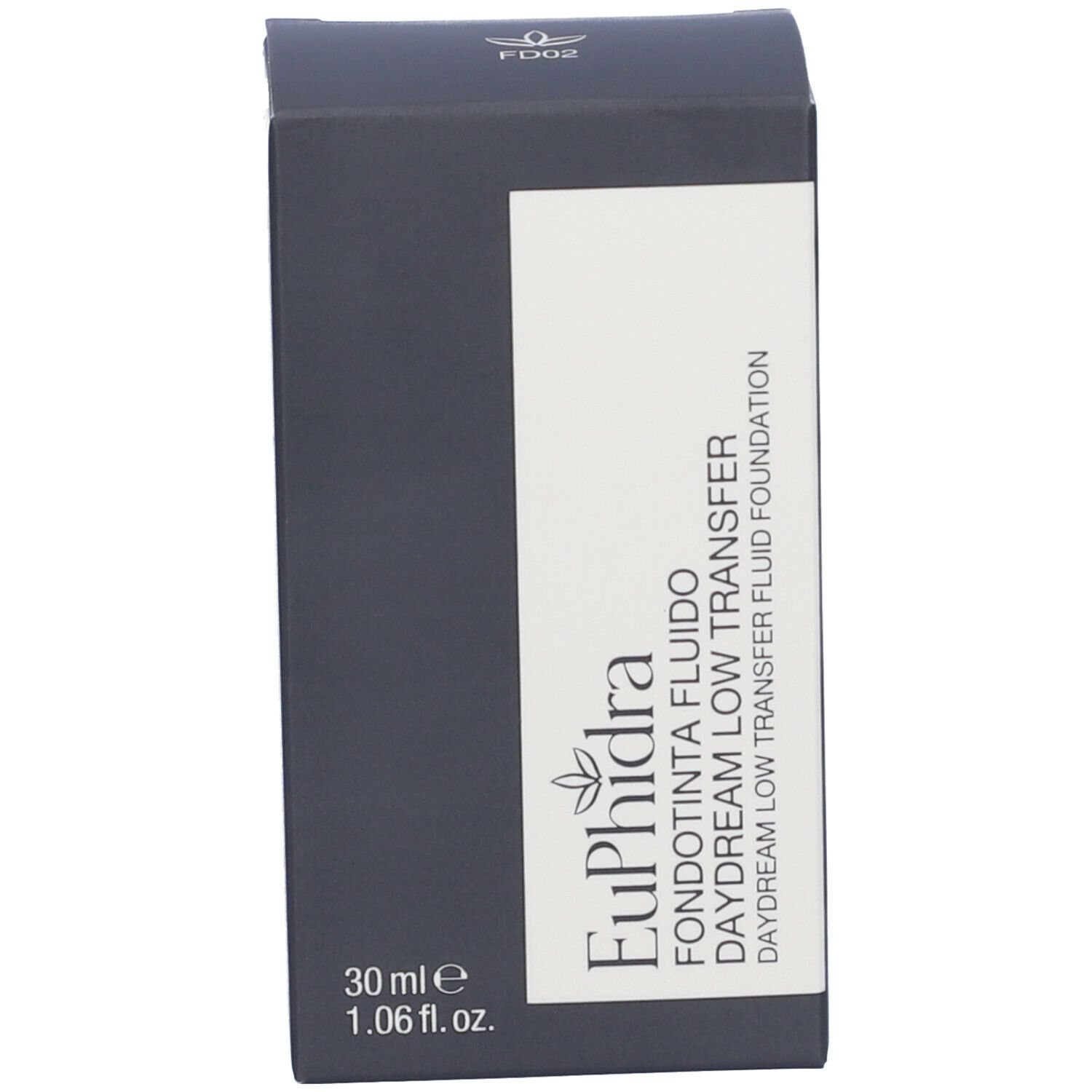 Confezione per fondotinta fluido. Scritta: Euphidra Fondotinta Fluido Daydream Low Transfer, 30 ml.