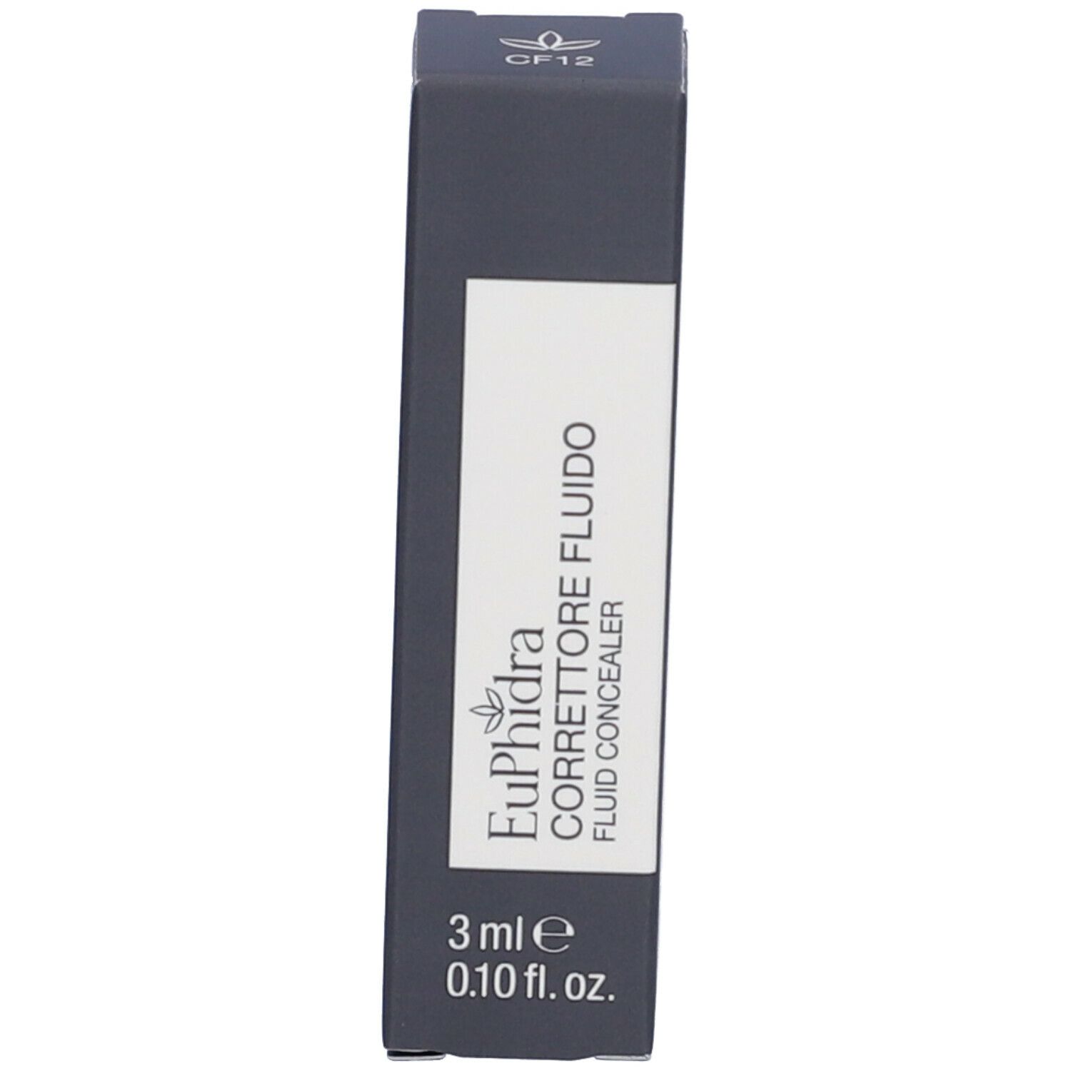 Confezione del correttore fluido. Scritta: Euphidra Correttore Fluido. Contiene 3 ml.