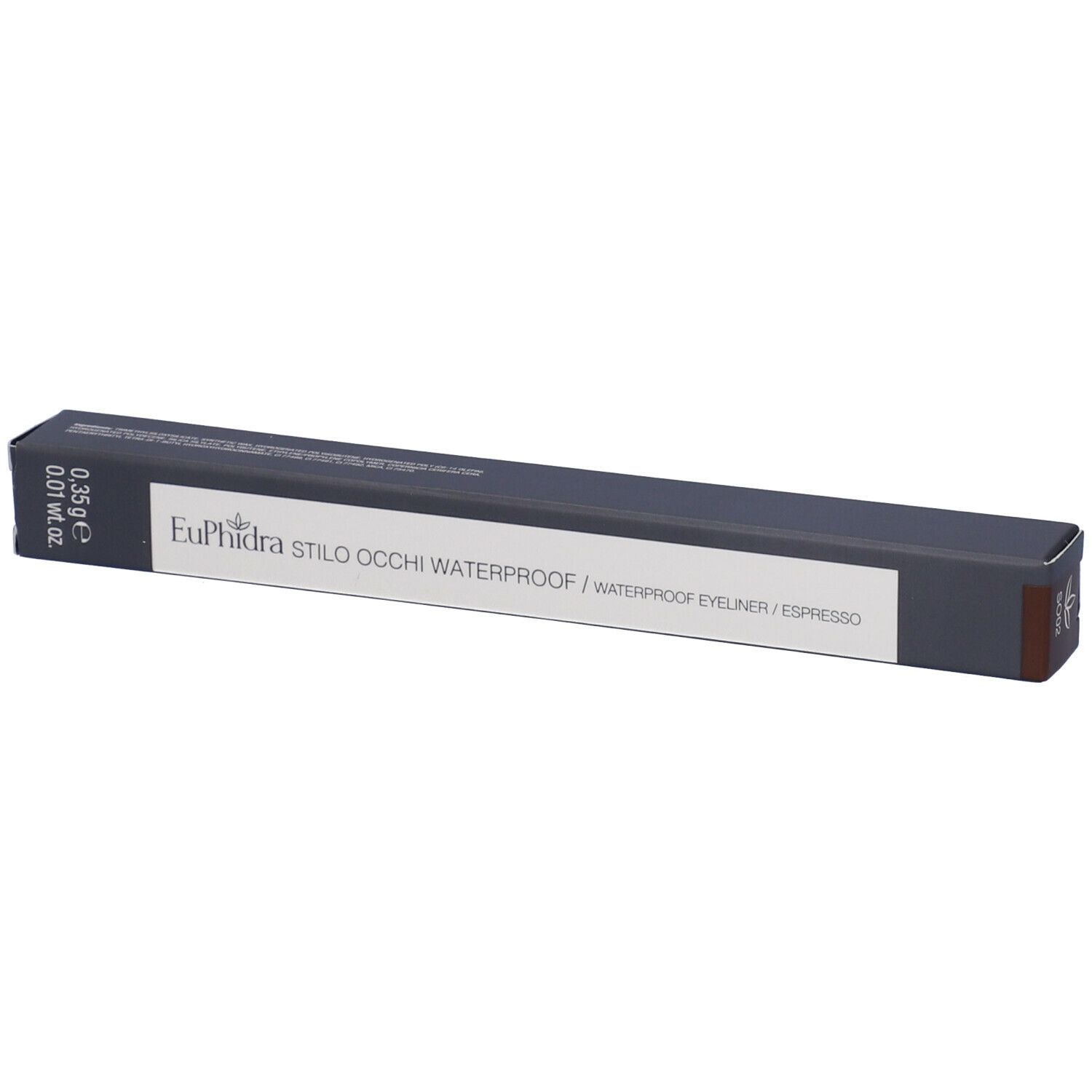 Confezione nera allungata. Scritta: Euphidra Stilo Occhi Waterproof Espresso. Peso: 0,35 g.