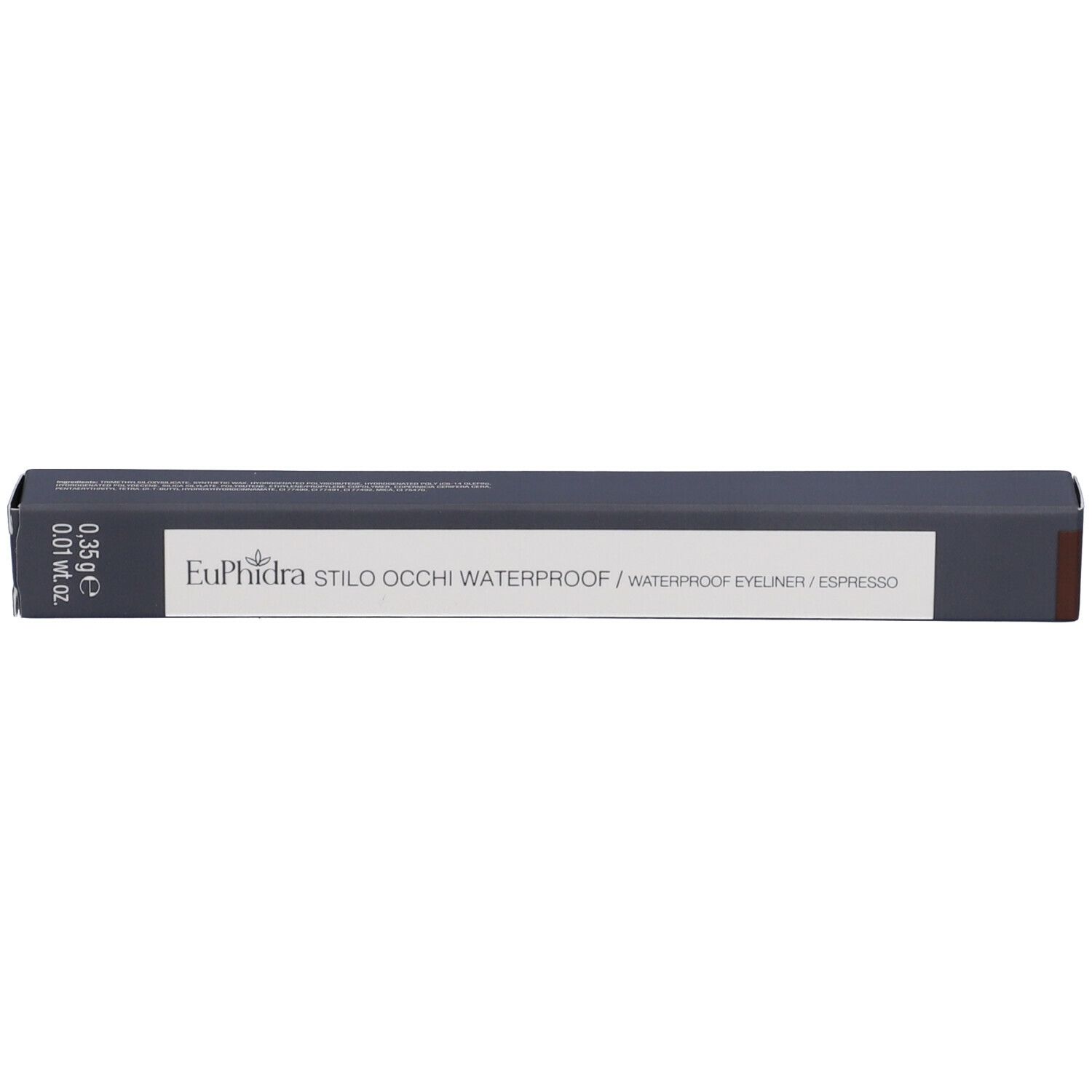 Confezione nera allungata. Scritta: Euphidra Stilo Occhi Waterproof Espresso. Peso: 0,35 g.