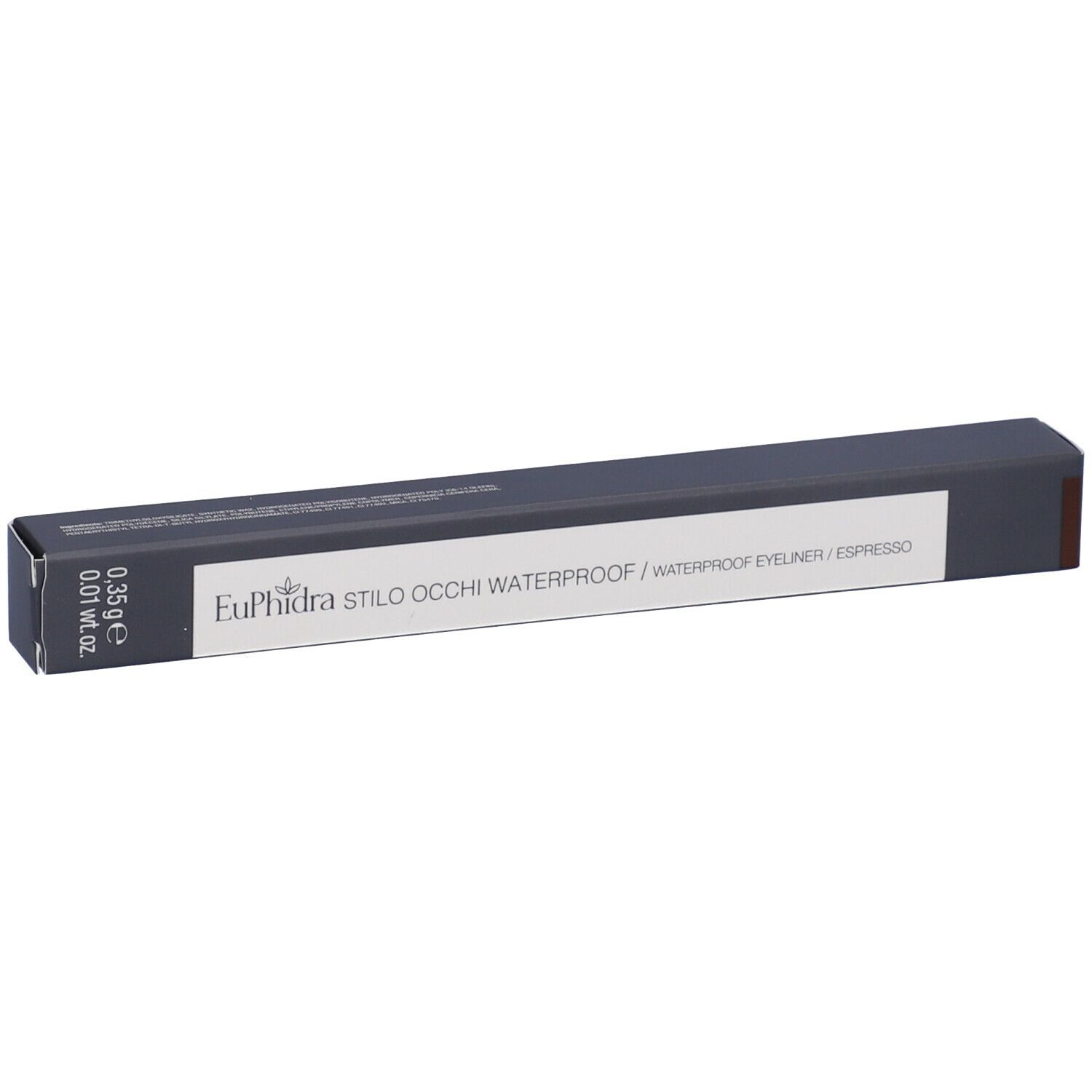 Confezione nera allungata. Scritta: Euphidra Stilo Occhi Waterproof Espresso. Peso: 0,35 g.