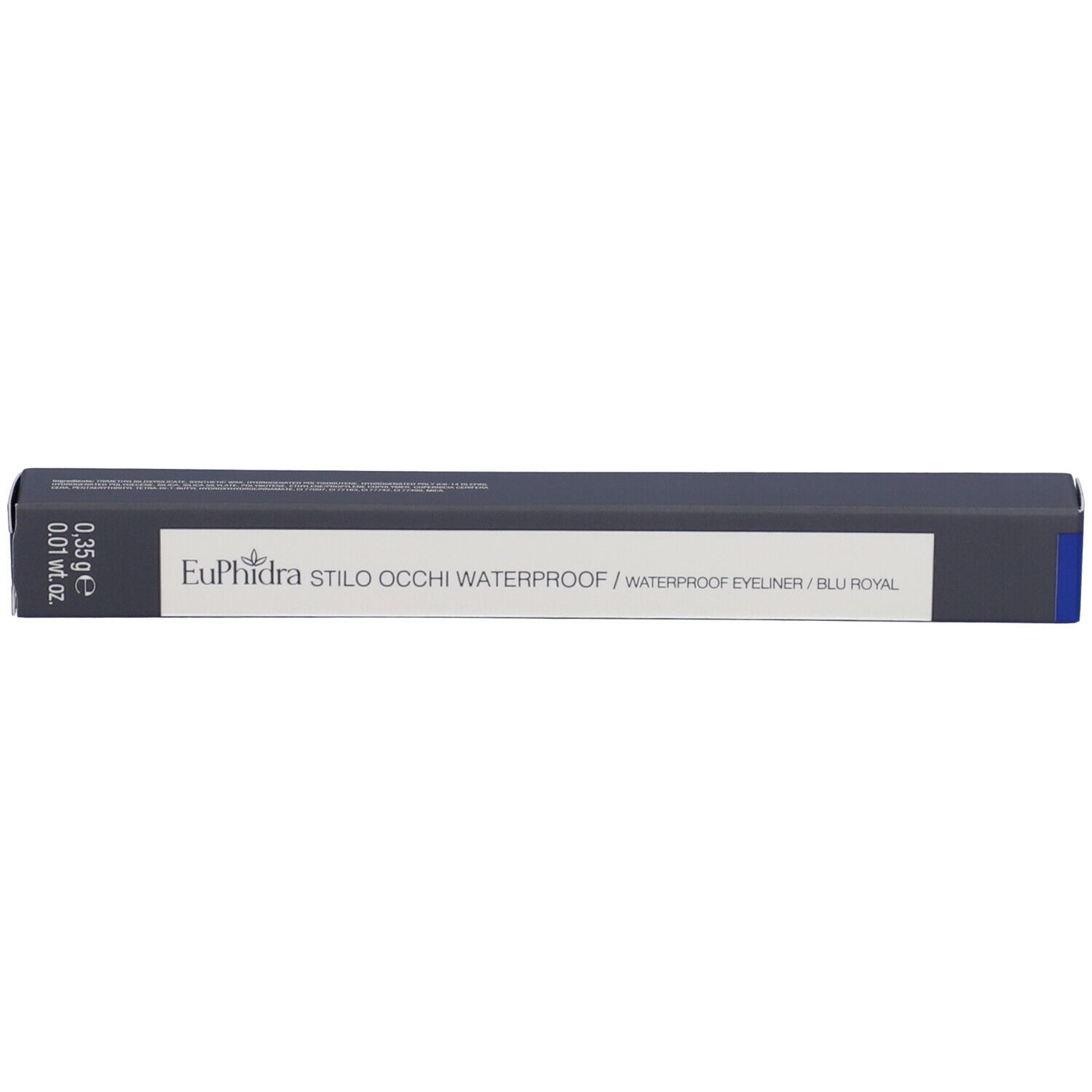 Confezione nera con testo bianco. Contiene Euphidra Stilo Occhi Waterproof SO03 Blu Royal. Peso: 0,35 g.