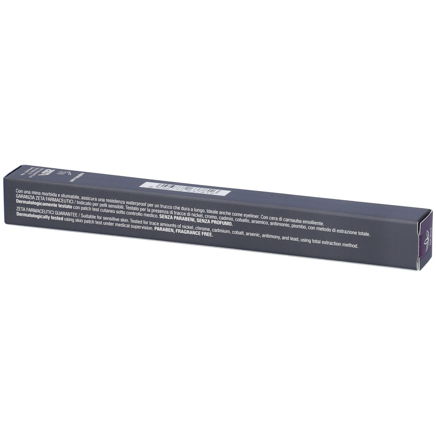 Confezione rettangolare nera. Scritta: Euphidra Stilo Occhi Waterproof. Peso: 0,35 g. Iris.