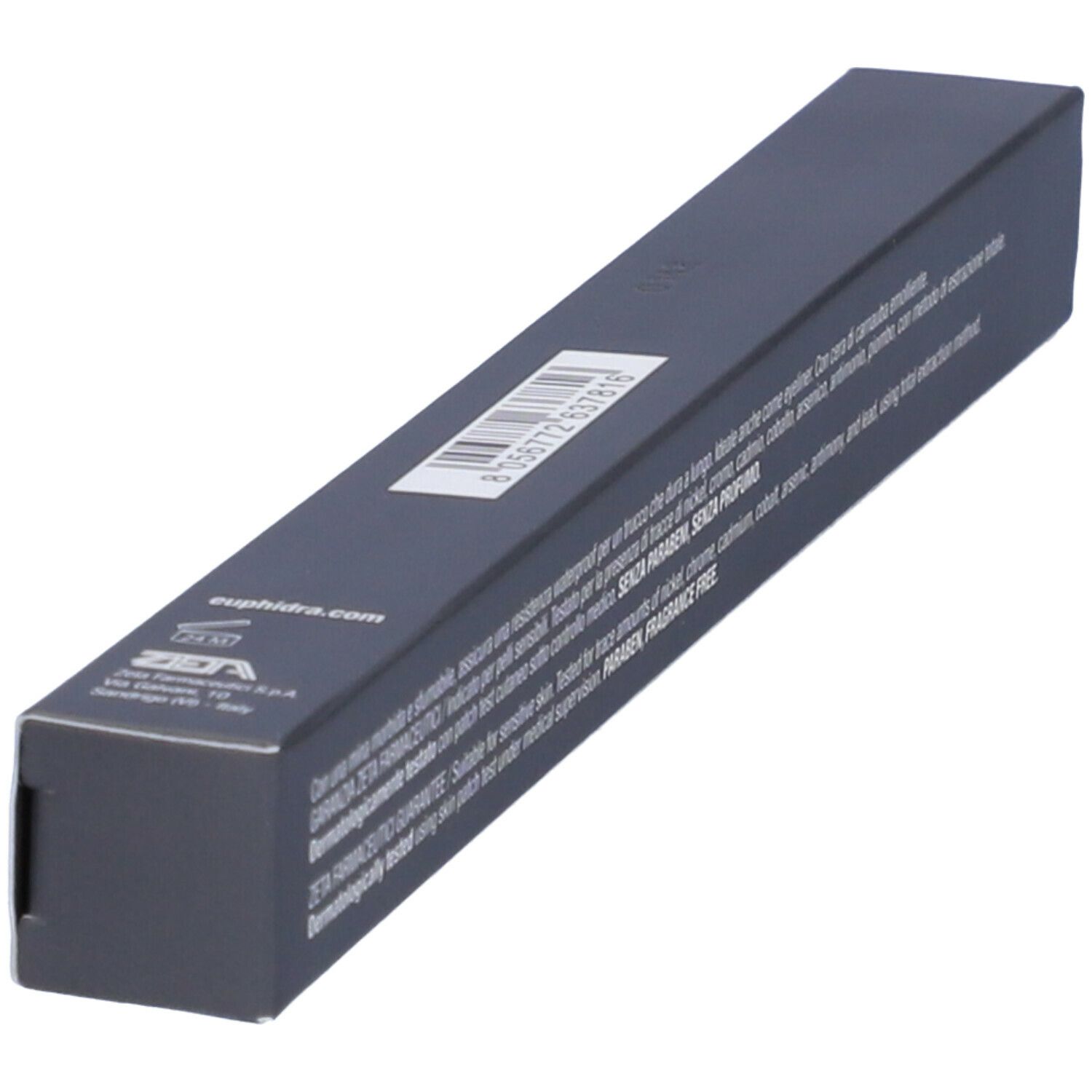 Confezione rettangolare nera. Scritta: Euphidra Stilo Occhi Waterproof. Peso: 0,35 g. Iris.