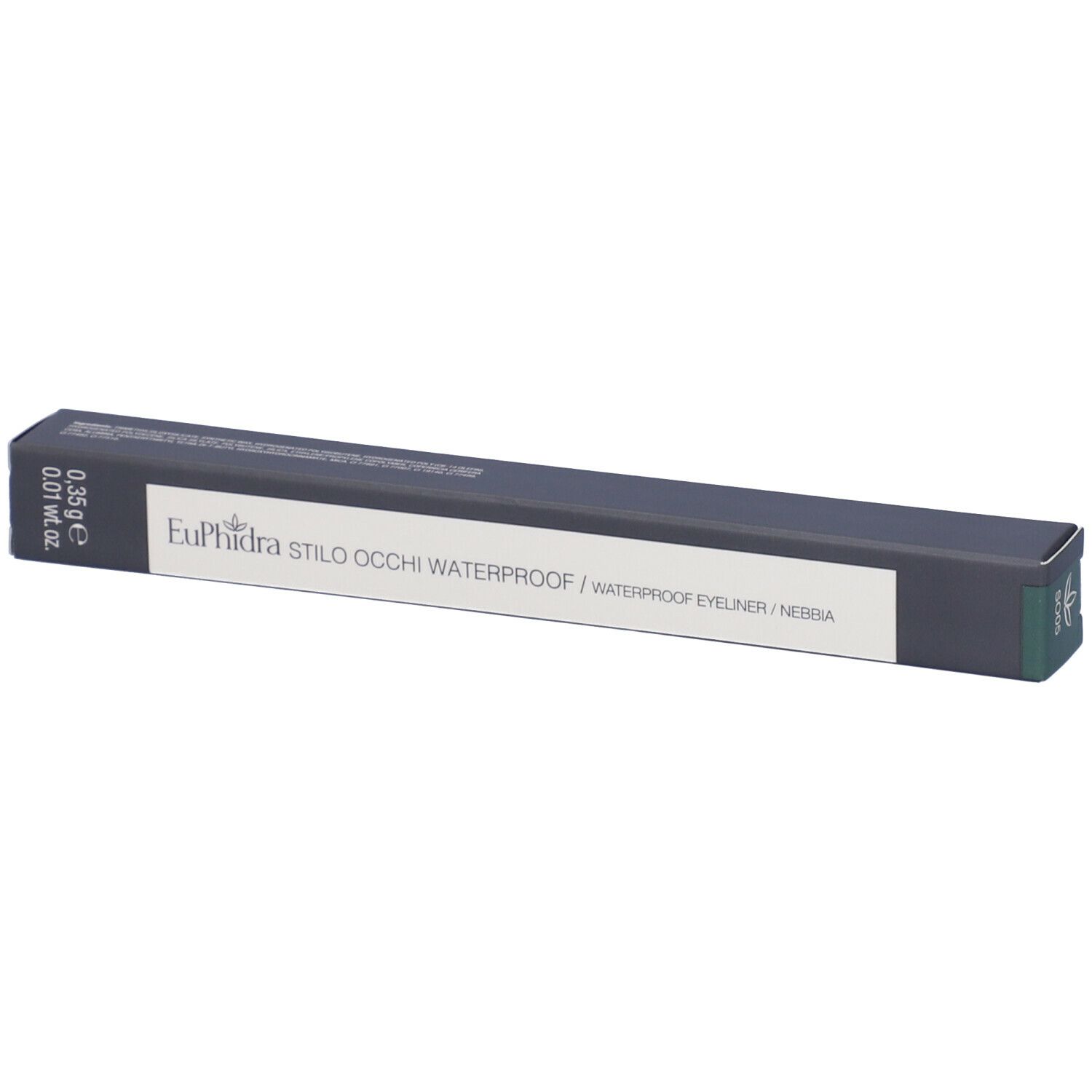 Confezione nera con nome prodotto Euphidra Stilo Occhi Waterproof. Peso 0,35 g. Nebbia.