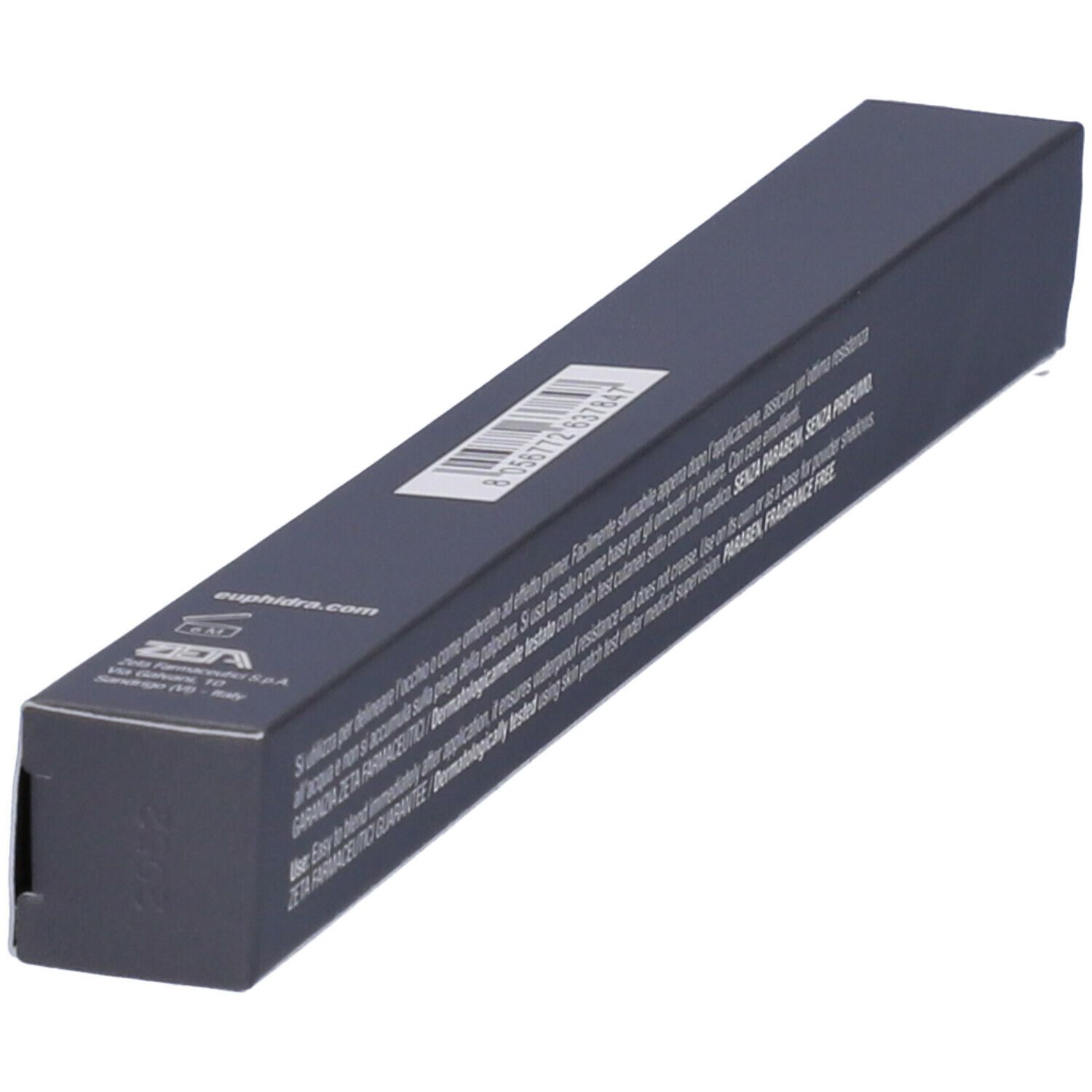 Confezione grigio scuro. Testo multilingue. Scritta: Euphidra Matitone Occhi.