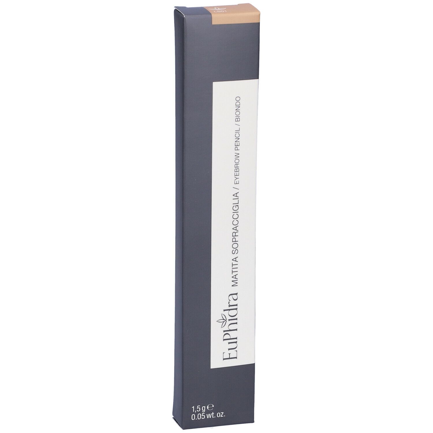 Confezione nera con matita per sopracciglia. Scritta: Euphidra, Matita Sopracciglia, Biondo. 1,5g.