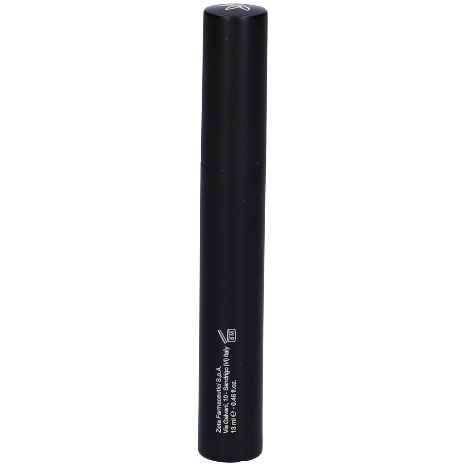 Tubo di mascara nero. Scritta: indirizzo del produttore, 13 ml, 0,46 fl. oz.